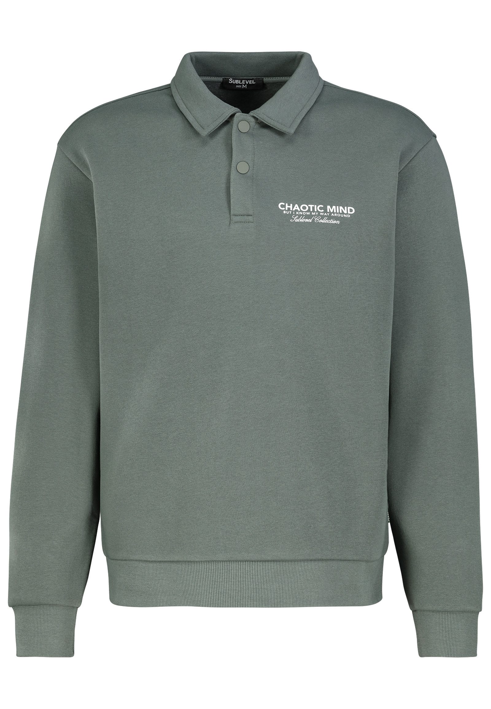SUBLEVEL Sweatshirt Herren Polo Sweatshirt langarm mit Backprint Sweater, Sweatpullover