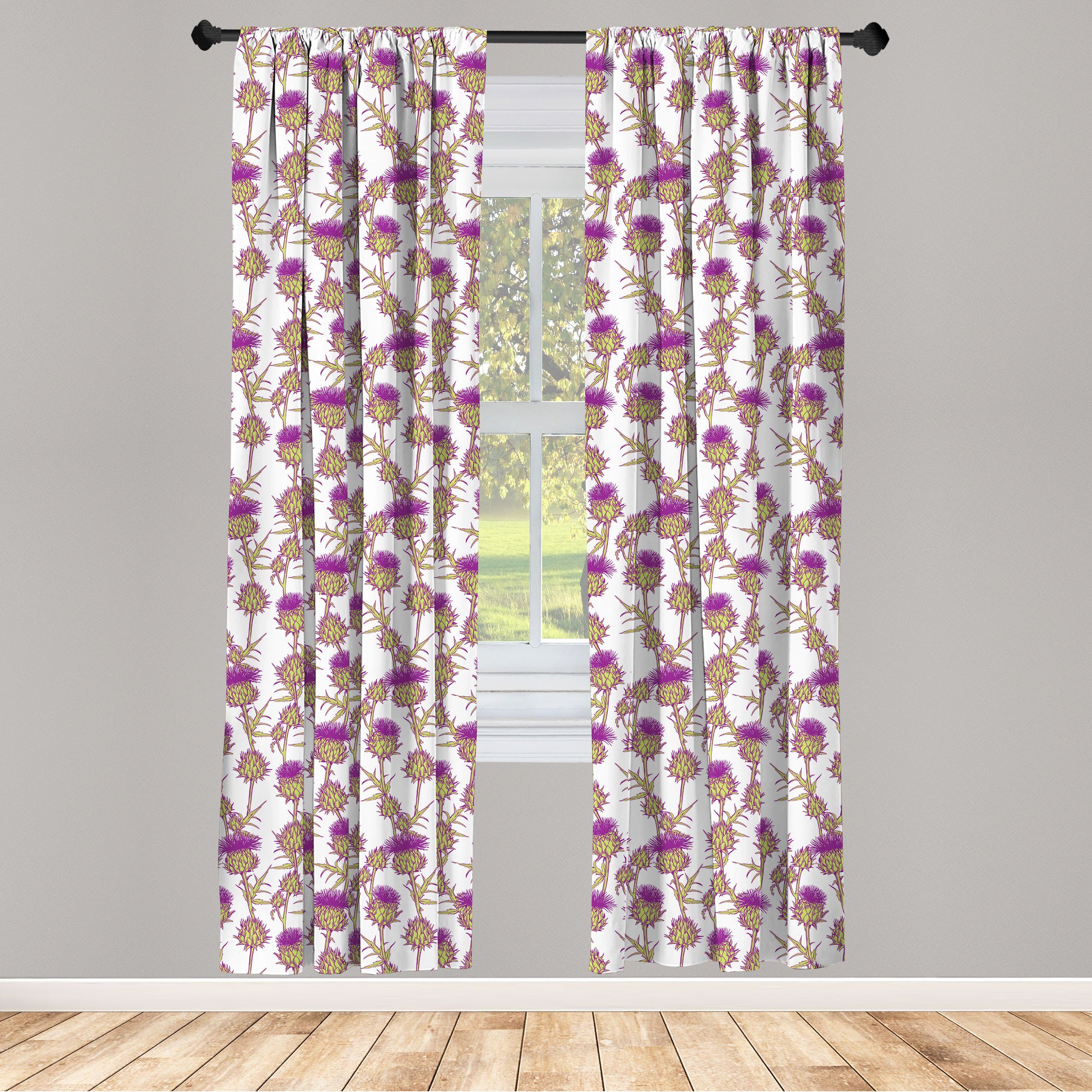 Gardine Vorhang für Wohnzimmer Schlafzimmer Dekor, Abakuhaus, Microfaser, Distel Sommer-Blumen Disteln