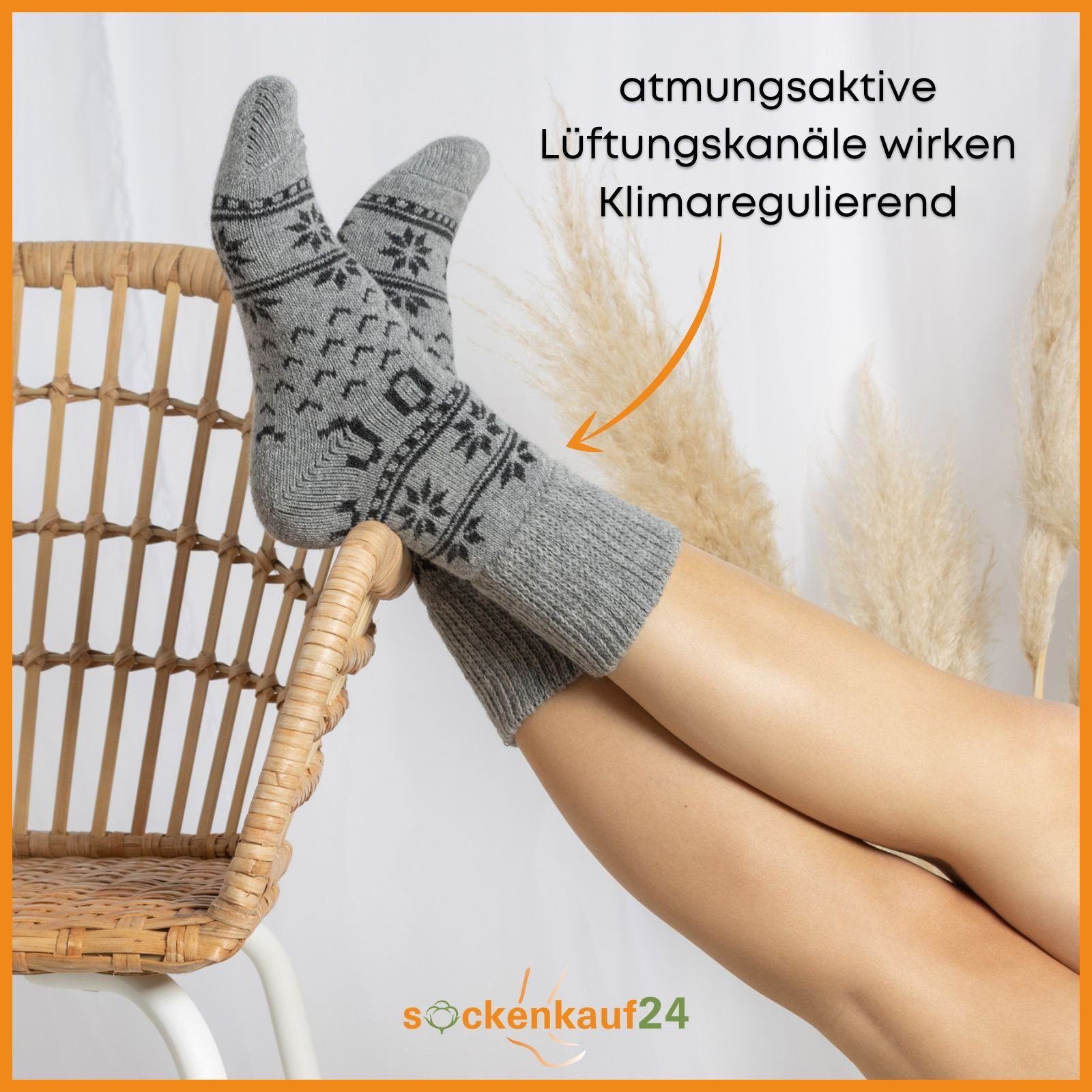sockenkauf24 Norwegersocken 2 Paar Wintersocken Damen & Herren Kuschelsocken warme Wollsocken (GRAU-ANTHRA, 35-38) Haussocken - 21212 WP