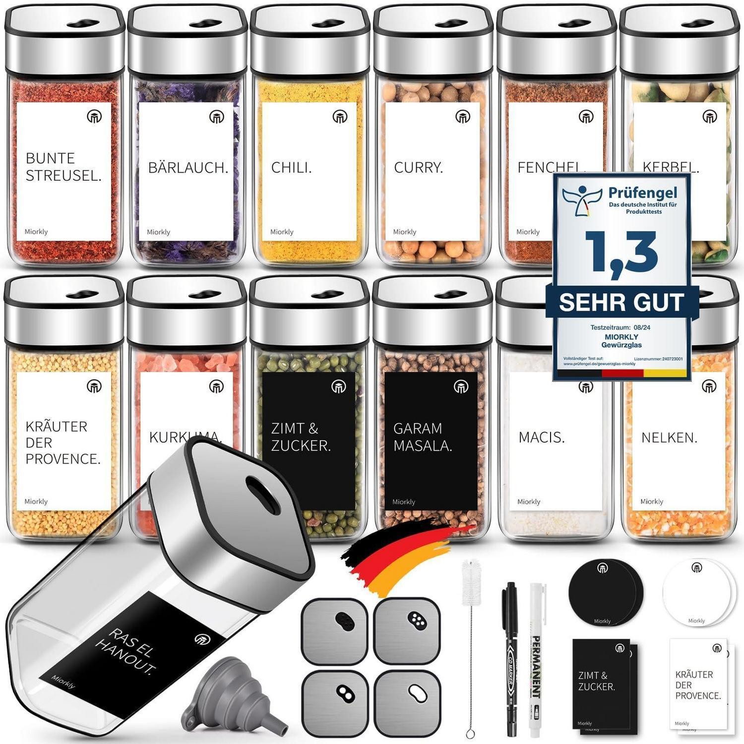 LuxusKollektion Gewürzbehälter Gewürzgläser Eckig mit Drehdeckel 120ml Silver, Glas, (12-tlg)