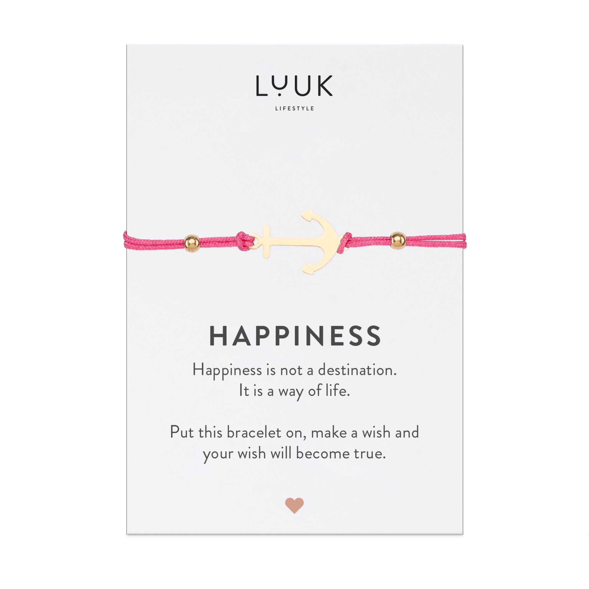 LUUK LIFESTYLE Freundschaftsarmband Anker, handmade, mit Happiness Spruchkarte