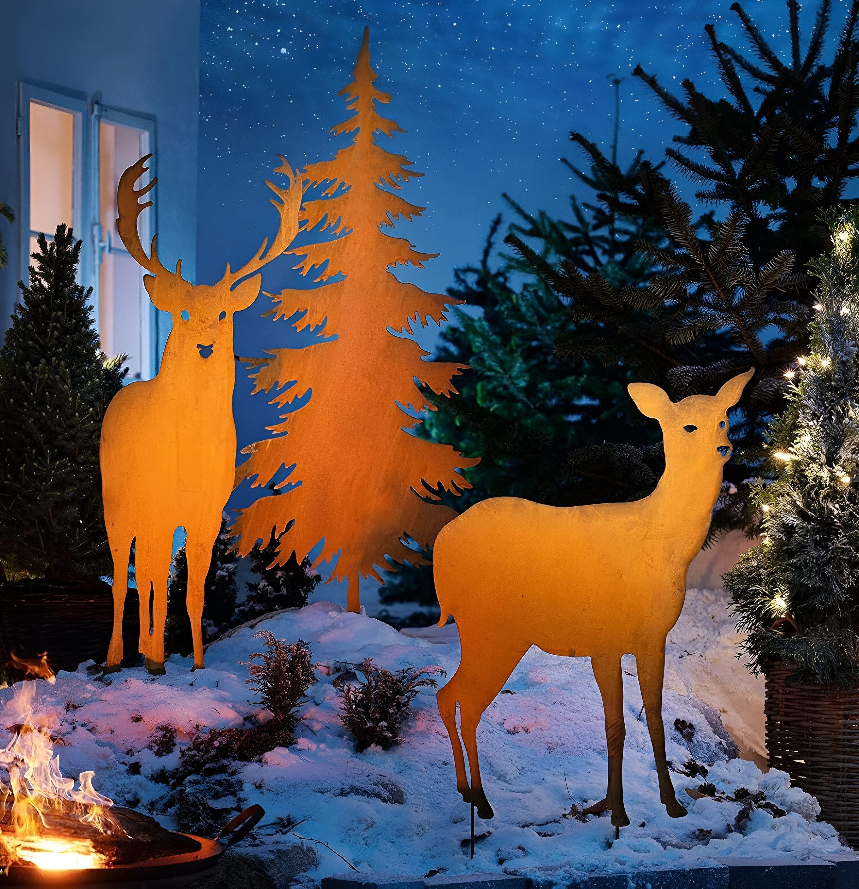 Dekoleidenschaft Gartenstecker Reh, Hirsch oder Tanne aus Metall in Rostopt günstig online kaufen