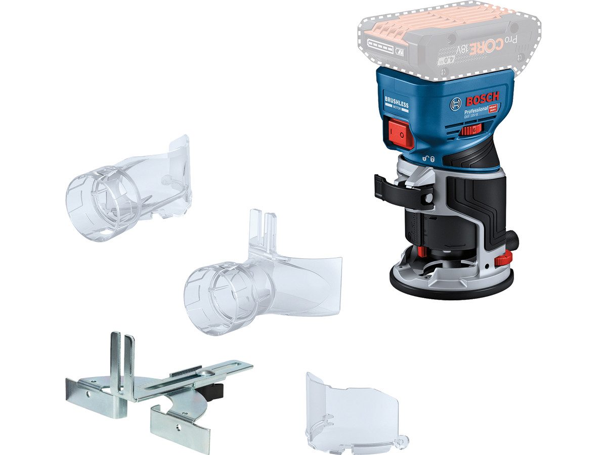 Bosch Professional Oberfräse GKF 18 V-8, 18 in V, (Set, 4-tlg)