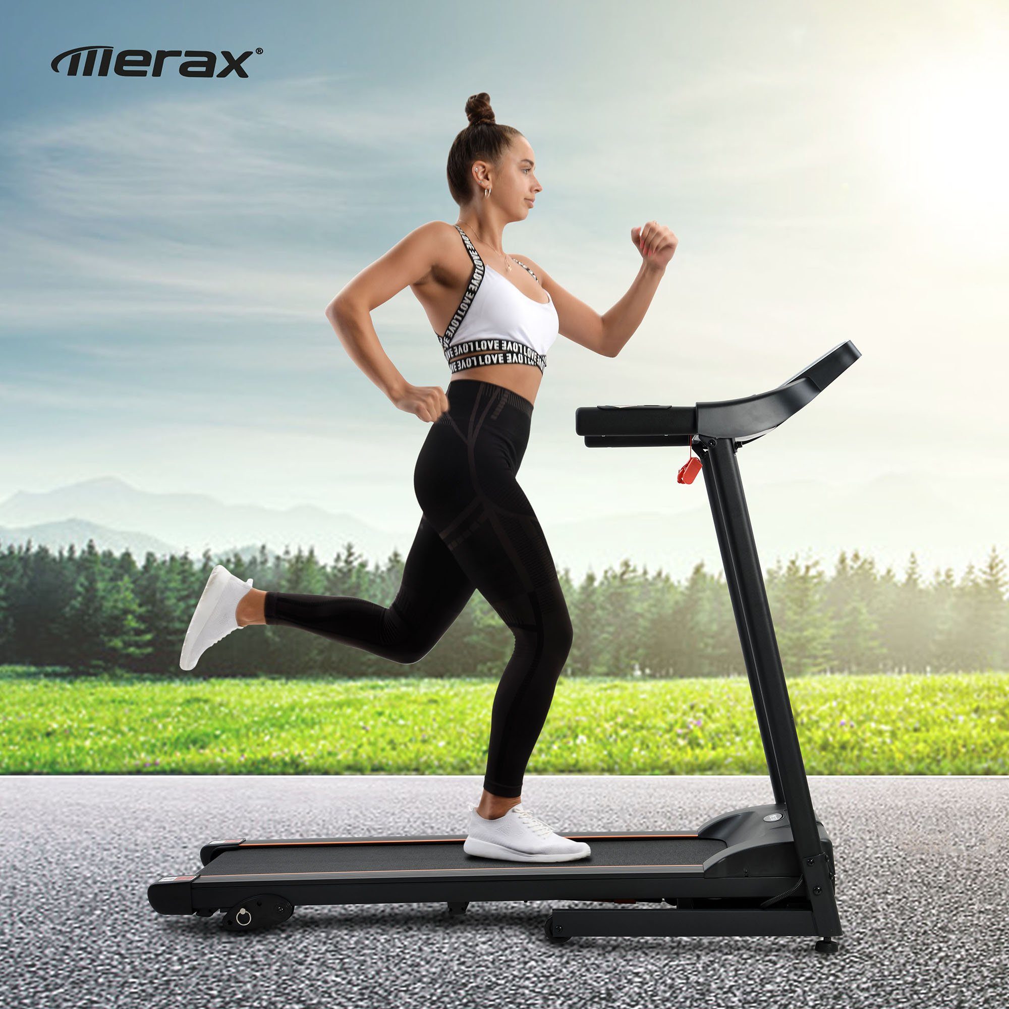 Merax Laufband, Hydraulisch faltbar, 2,5 PS, 1-16 KM/h, mit LCD Display, APP+Bluetooth+Aux, 12 Programmen, belastbar bis 110 kg
