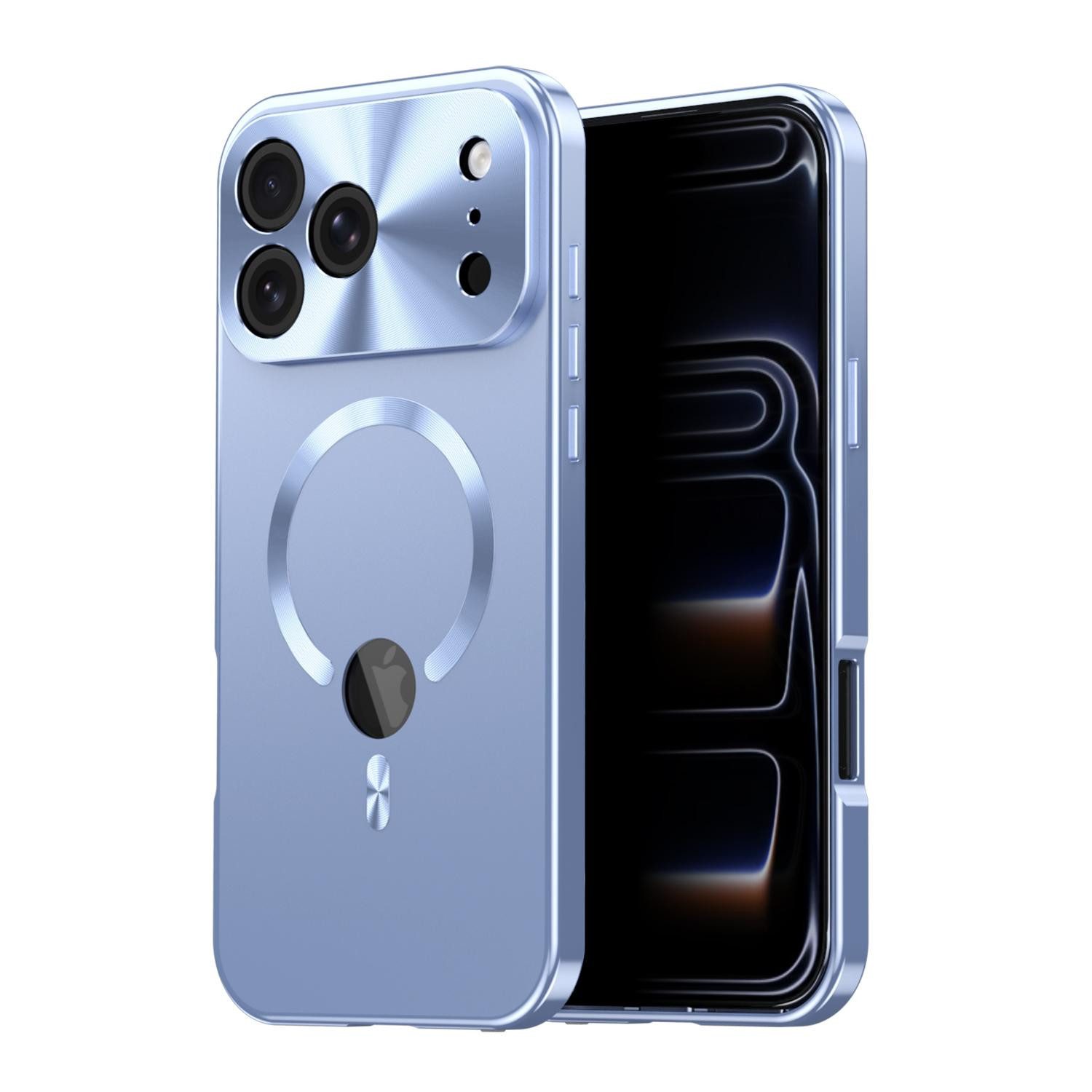 Wigento Handyhülle MagSafe Metall für Apple iPhone 17 Pro Max Full Cover Rahmen Blau, Magnetverschluss, MagSafe-kompatibel, stoßfest, präzise Aussparungen