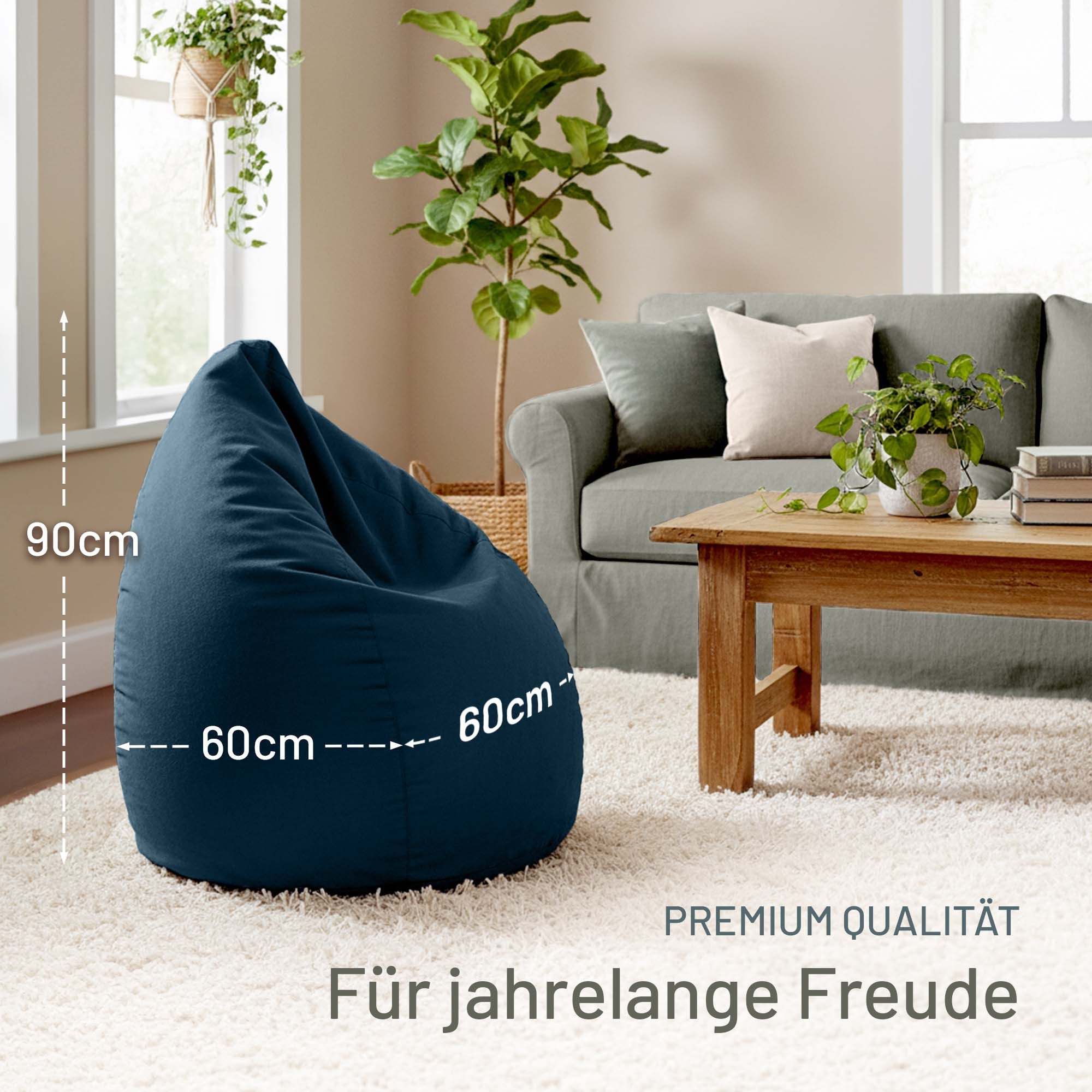 Green Bean Sitzsack Kinder Sitzsack Drop 60x60x90cm (mit Rückenlehne 60x60x90cm - Indoor Sitzkissen 220L EPS-Perlen Füllung, Kuschelig Waschbar), Bean Bag Bodenkissen Lounge Chair Sitzhocker Kindersitzsack