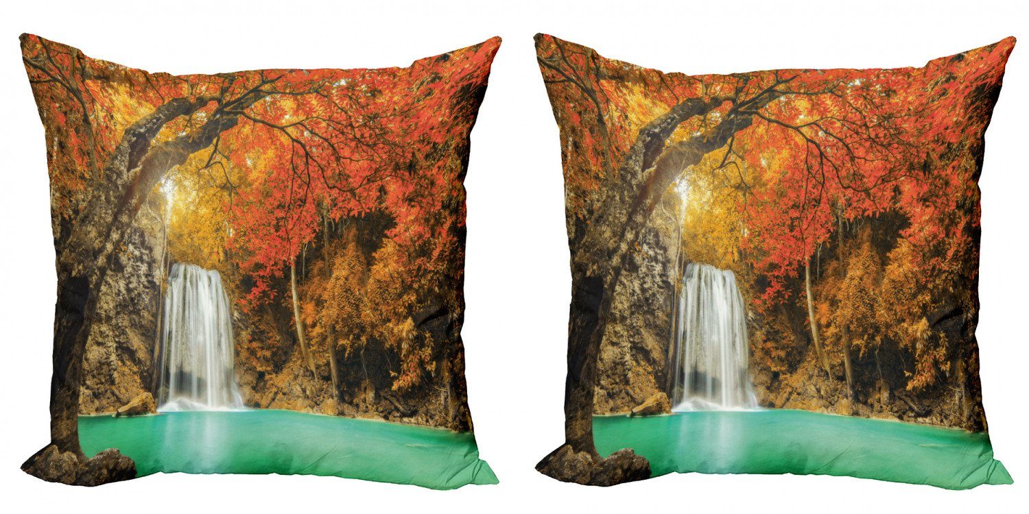 Kissenbezüge Modern Accent Doppelseitiger Digitaldruck, Abakuhaus (2 Stück), Wasserfall Herbst Natur Wald | Kissenbezüge