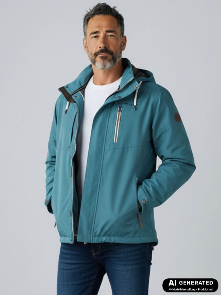 Dry Fashion Funktionsjacke Rostock Herren Outdoor-Jacke mit Innenfutter - Wasserdicht & Winddicht Atmungsaktiv, Verschweißte Nähte, Abnehmbare & verstellbare Kapuze