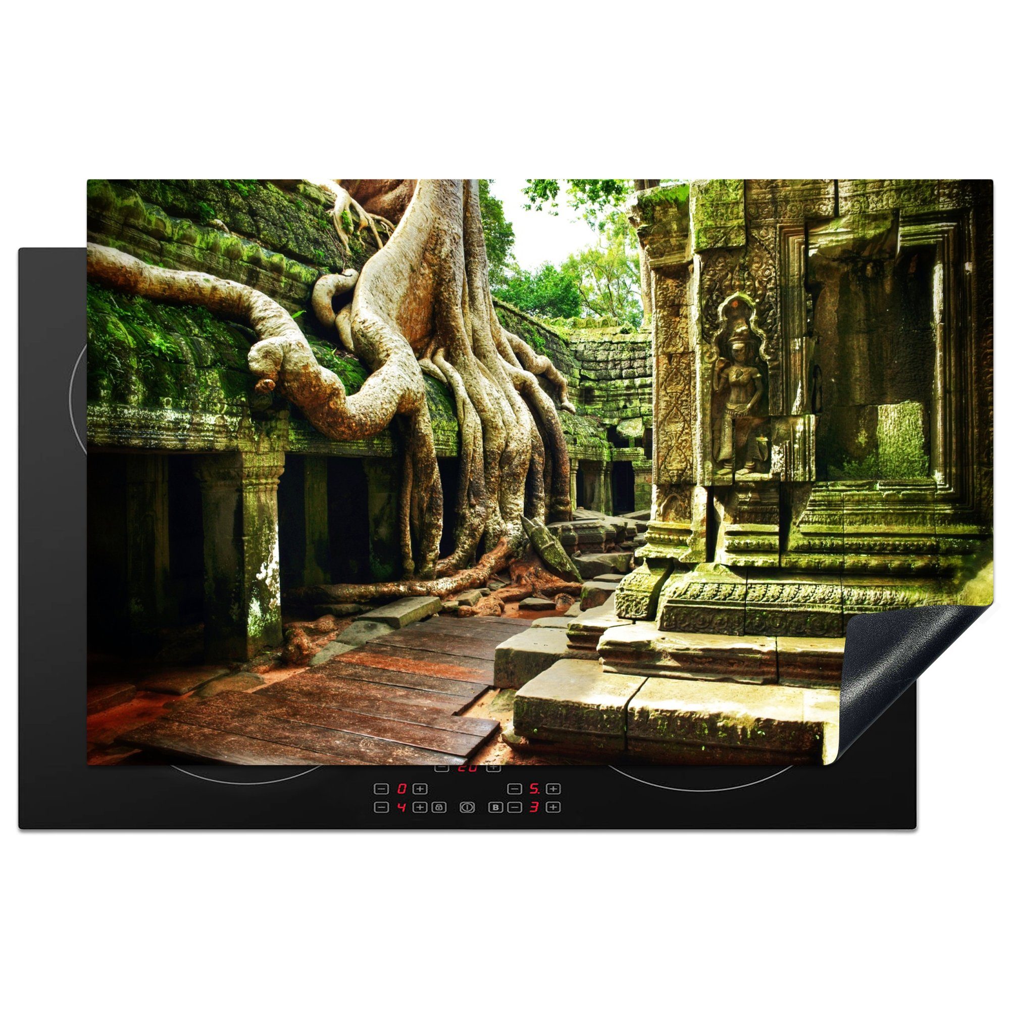 MuchoWow Herdblende-/Abdeckplatte Ta Prohm-Tempel mit großem Baum, Vinyl, (1 tlg), 81x52 cm, Induktionskochfeld Schutz für die küche, Ceranfeldabdeckung