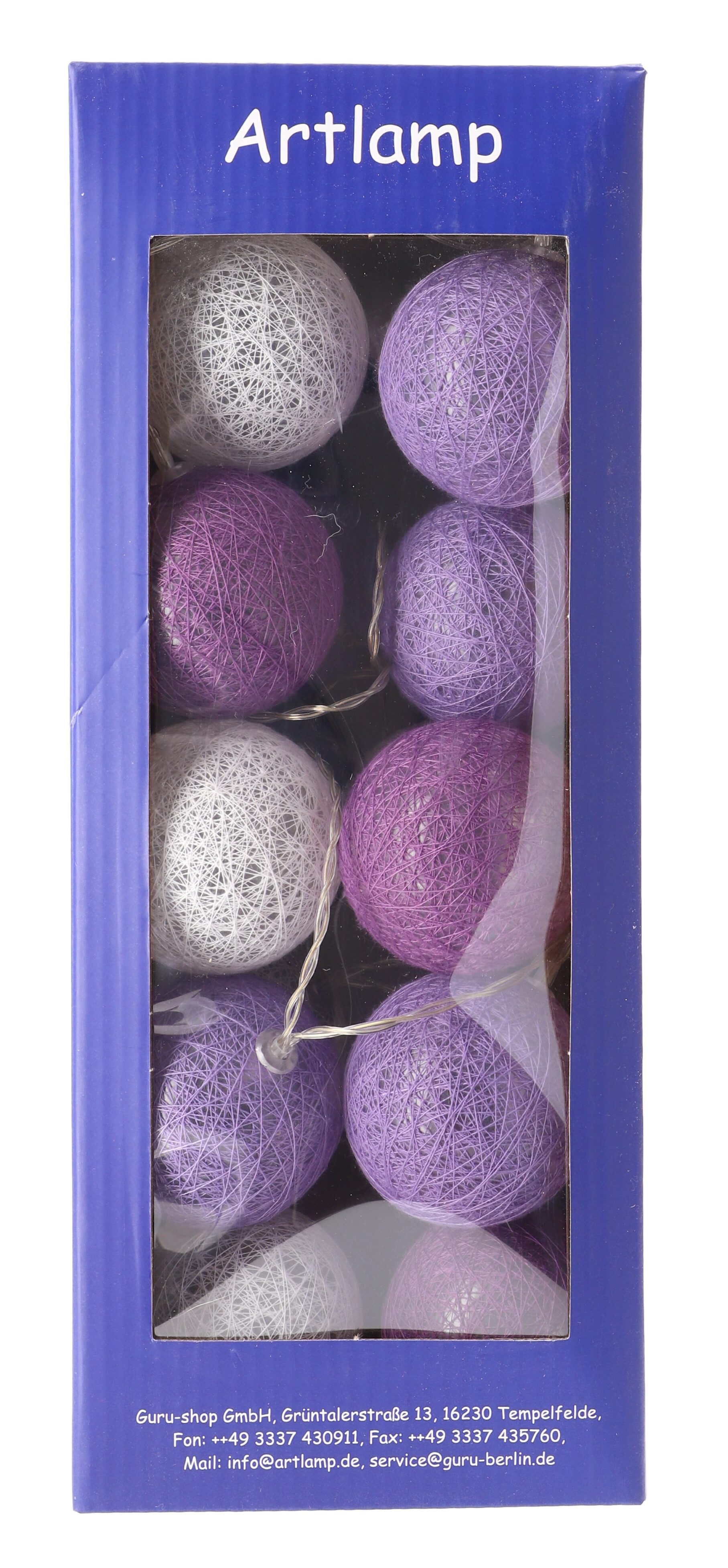 Guru-Shop LED-Lichterkette Stoff Ball Batterielichterkette 3xAA 20`er LED..
