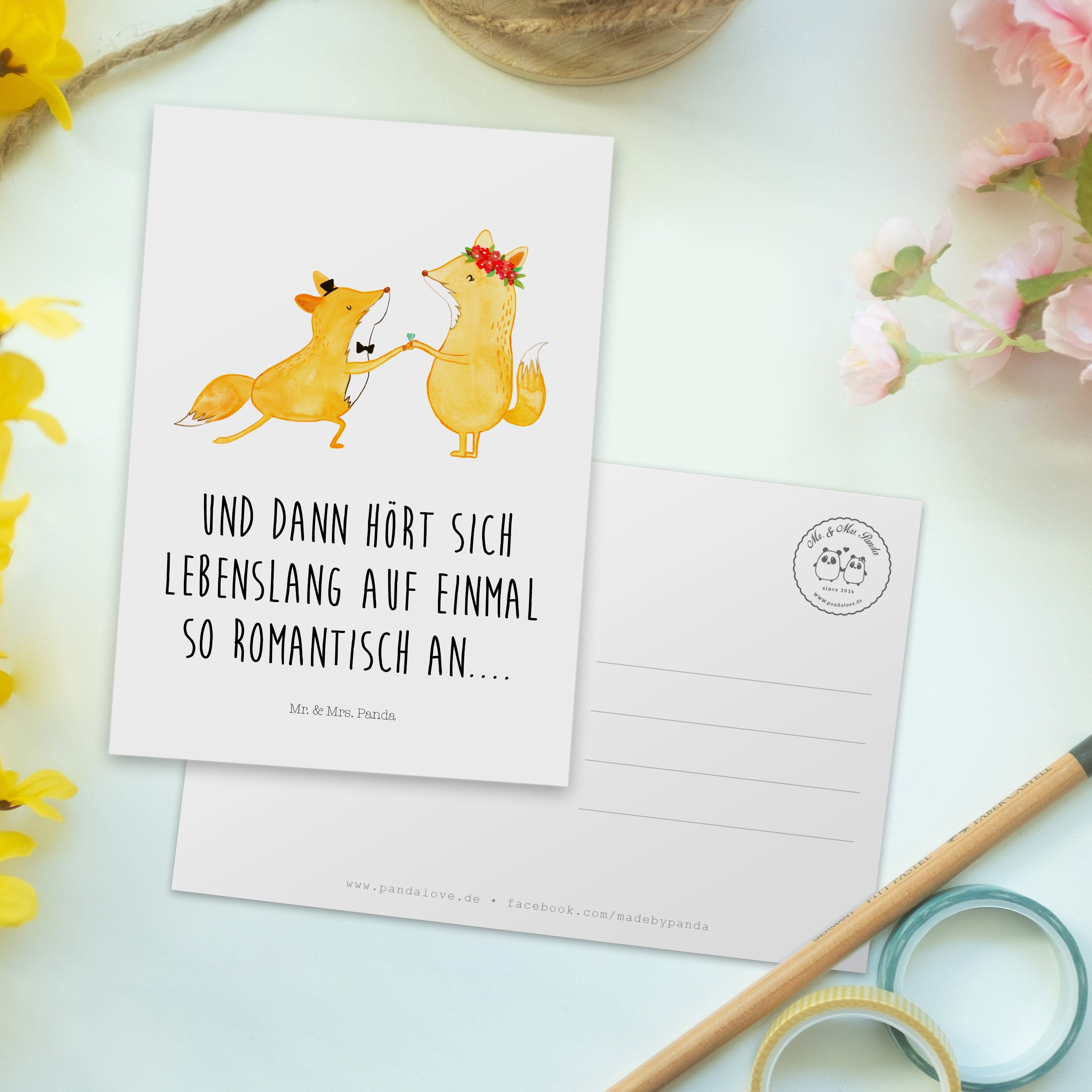 Weiß Geschenk, Mrs. & Panda Hochzeit Postkarte Verlobungsfeier, - Füchse Mr. Verlobungsgeschen -