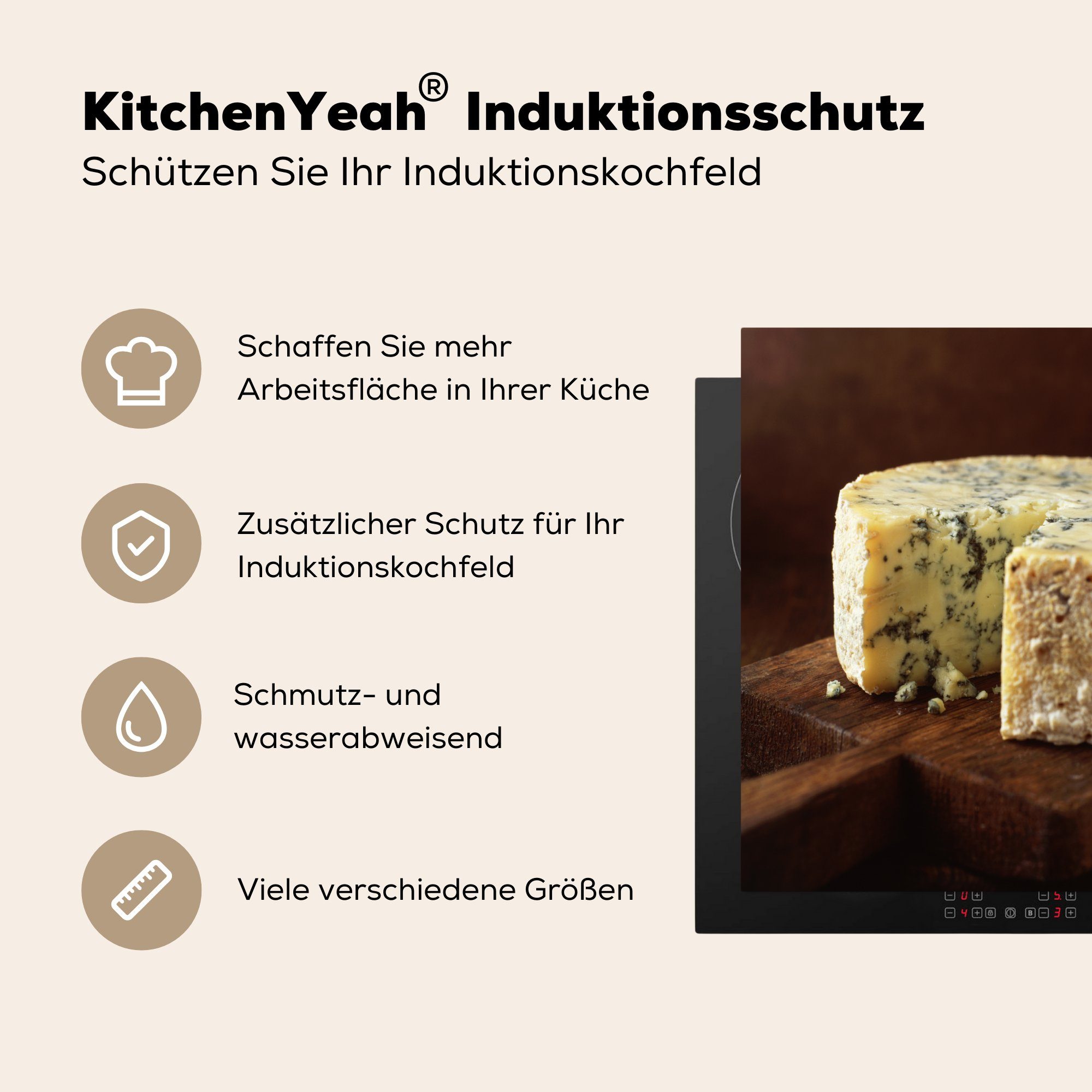 cm, Vinyl, Herdblende-/Abdeckplatte Holzschneidebrett, Induktionsmatte auf die dunklen einem tlg), (1 Schimmelkäse 59x52 Ein Ceranfeldabdeckung MuchoWow für küche,