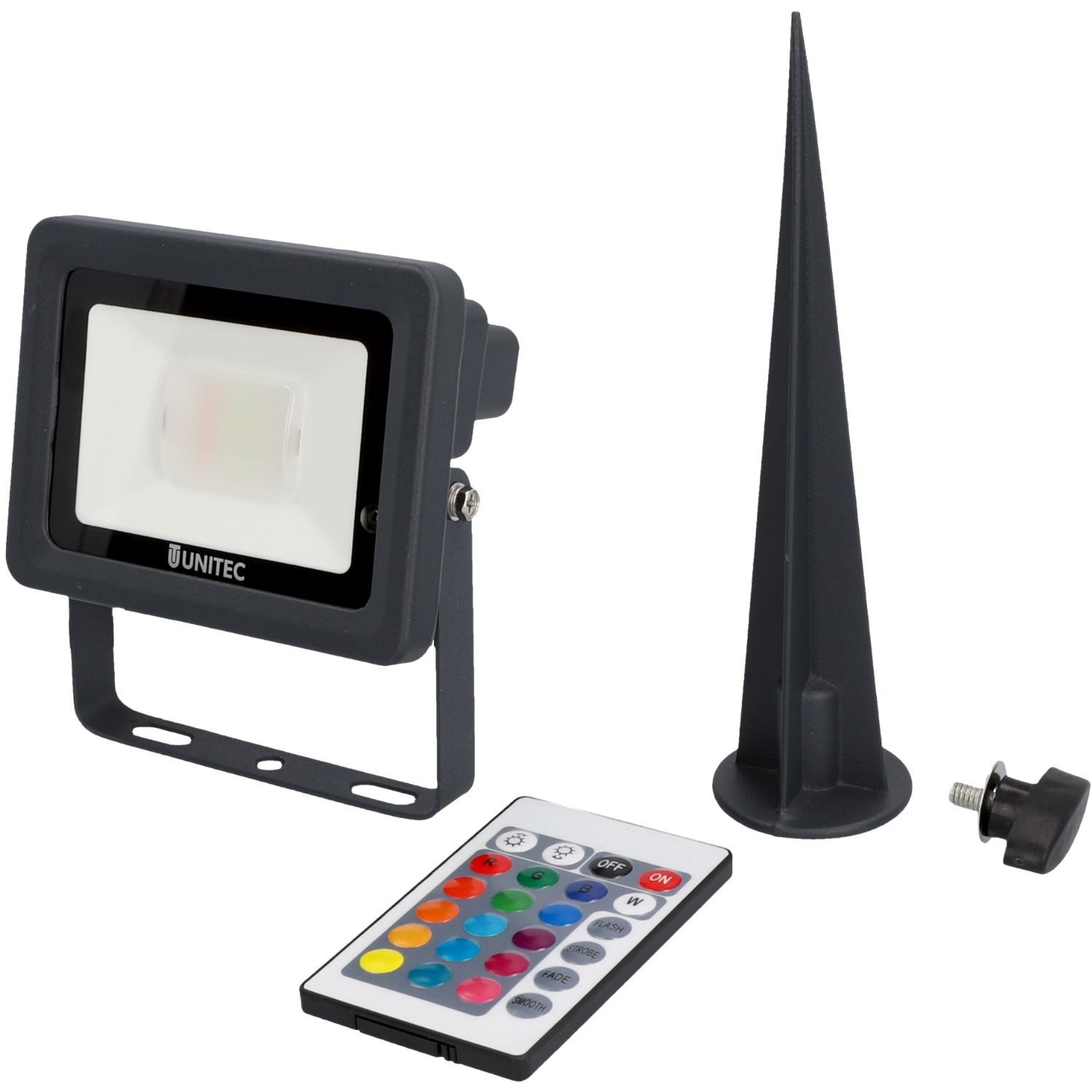 UNITEC LED Gartenstrahler LED Strahler mit Erdspieß farbig Gartenlampe, LED fest eingebaut, Farbwechsler, Außenleuchte Outdoor IP65 Fernbedienung Gartenstrahler bunt Spot Außen