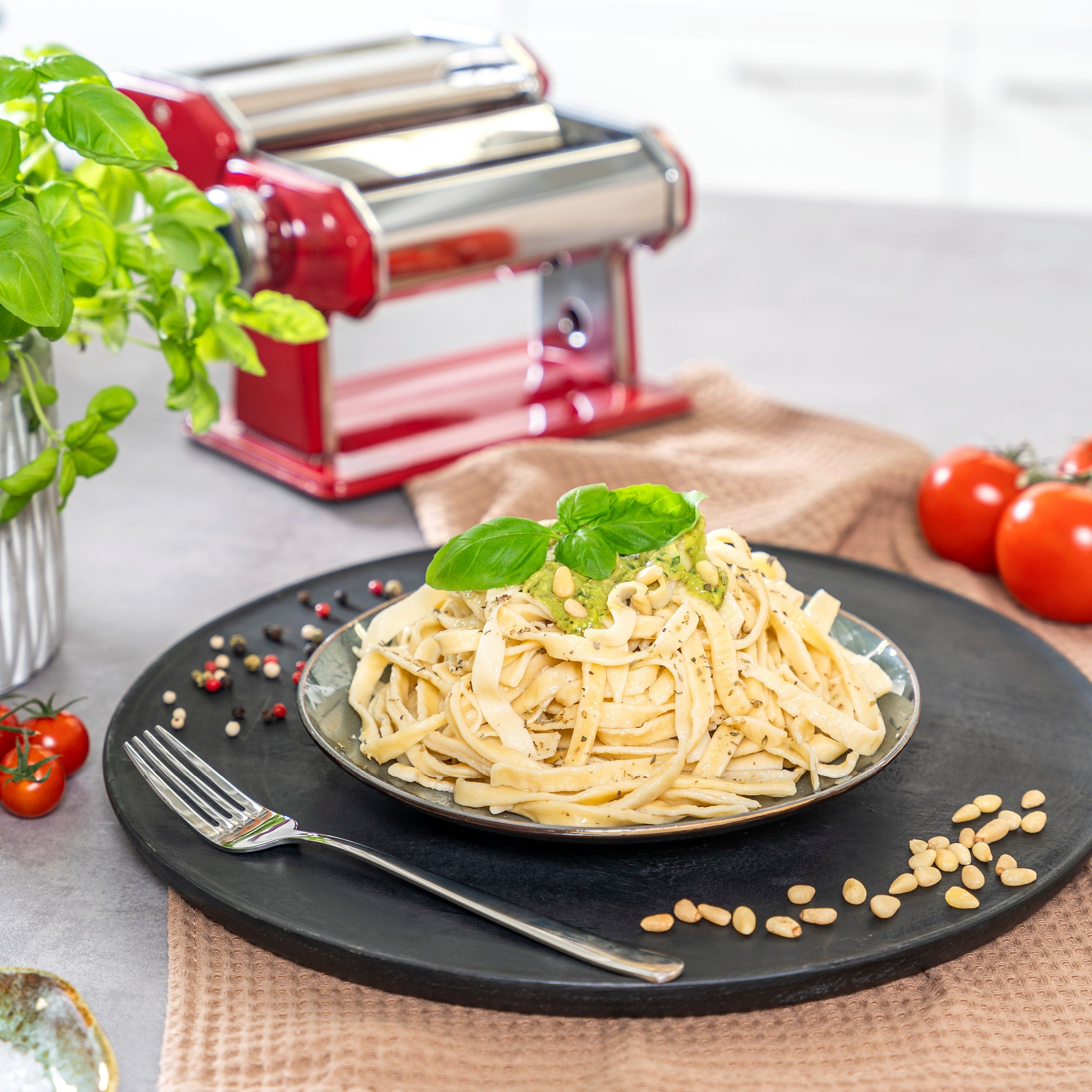 bremermann - Pasta, Nudelmaschine Edelstahl Nudelmaschine bremermann Stufen, rot Edelstahl/Metall Spaghetti, 7 für