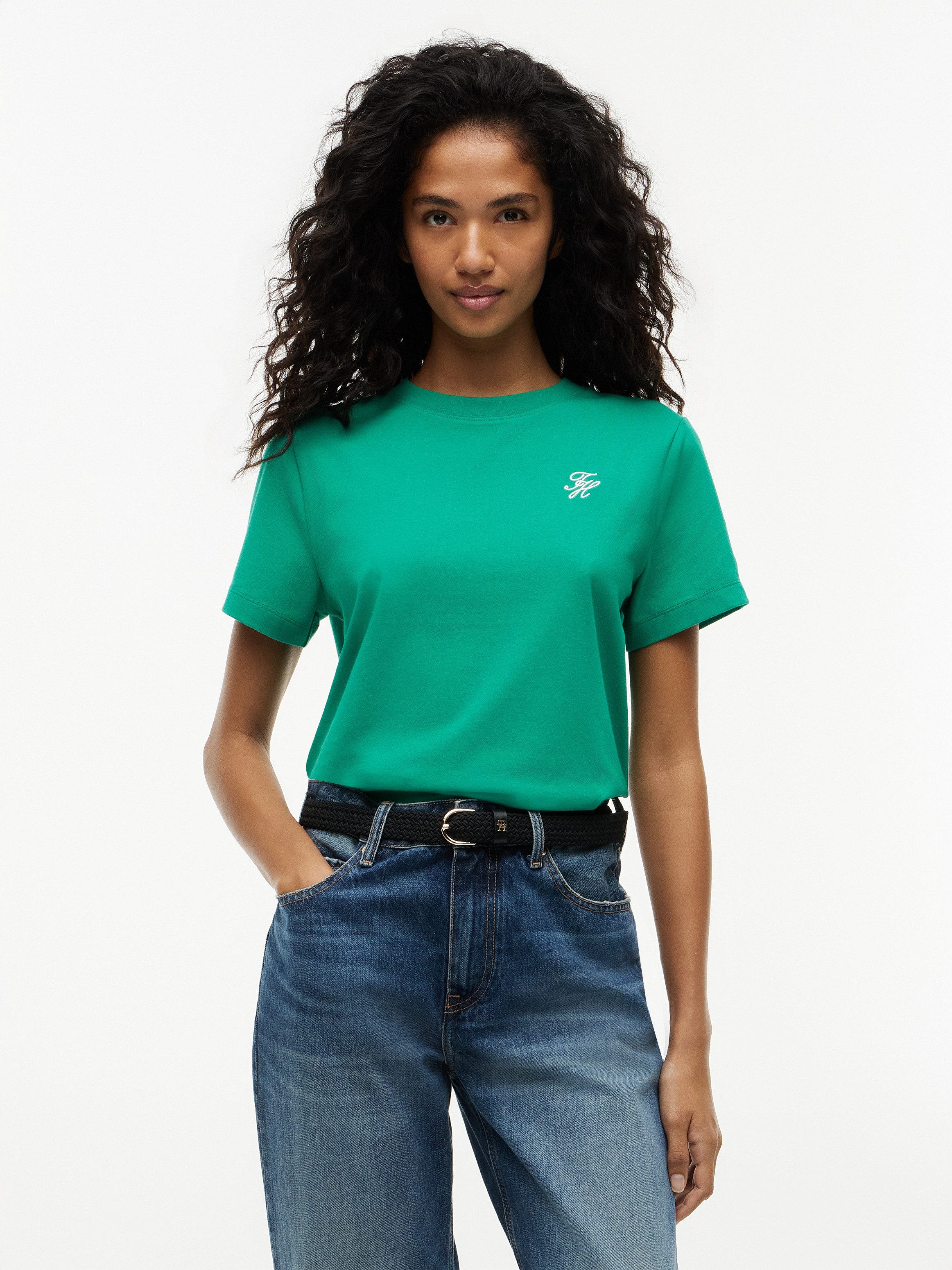 Tommy Hilfiger Kurzarmshirt TH SCRIPT REG C-NK SS TEE Baumwollmischung, regular fit