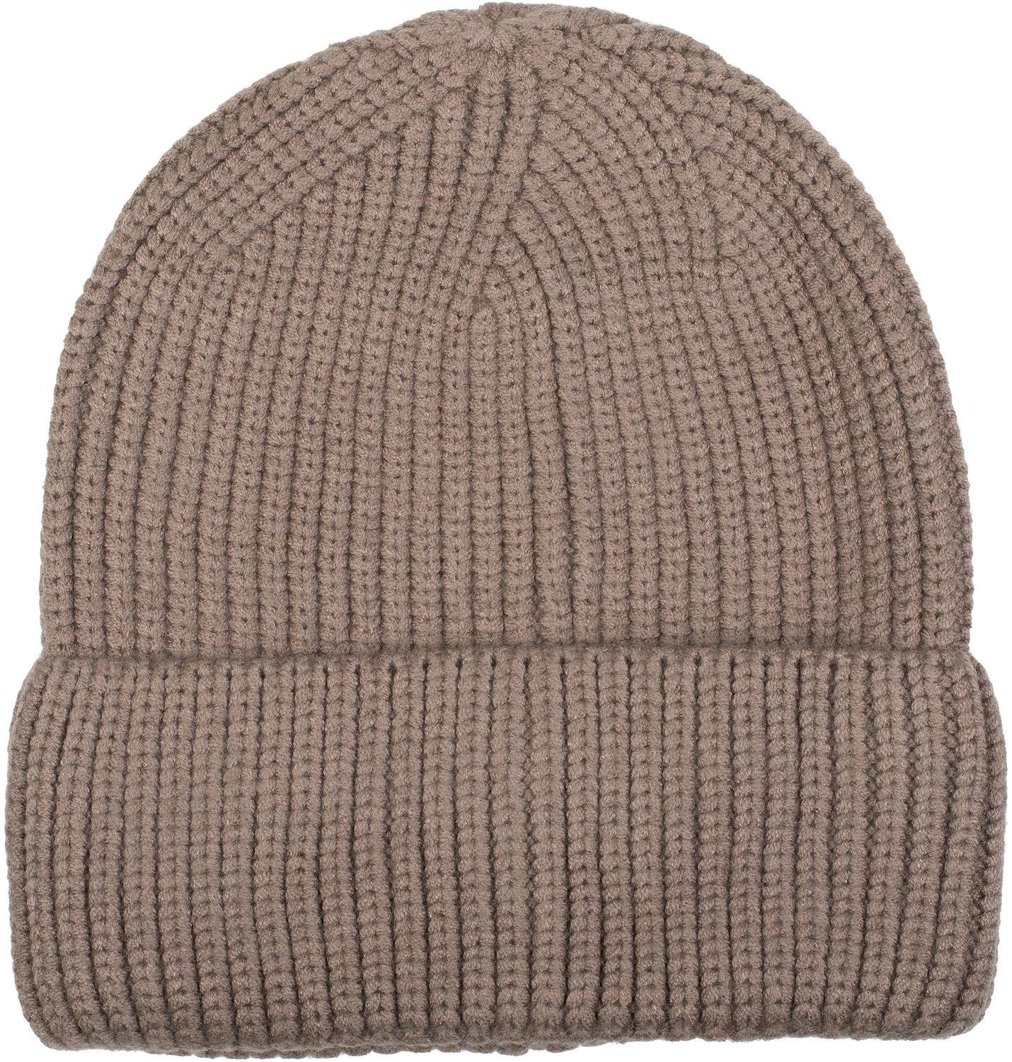 Strickmütze Beanie (1-St) Taupe styleBREAKER Krempe Feinstrick mit Mütze