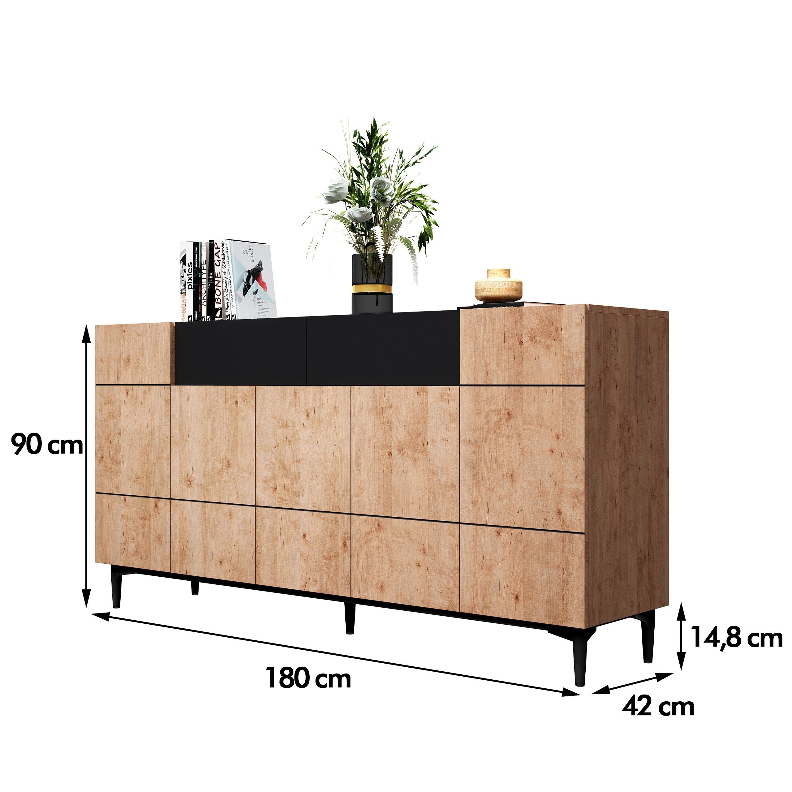 Newroom Sideboard Nizza, Wildeiche Sideboard Vintage Industrial Highboard Anrichte Wohnzimmer