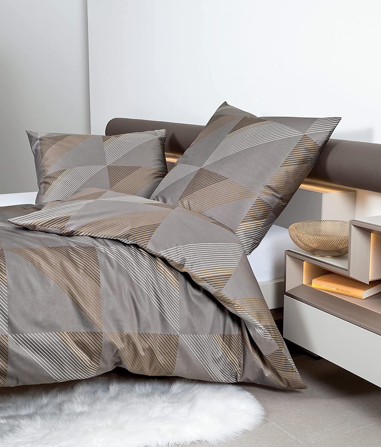 Janine Bettwäsche Janine Mako Satin Bettwäsche J.D. 87065 - 07 taupe braun, Baumwolle, 100% Baumwolle