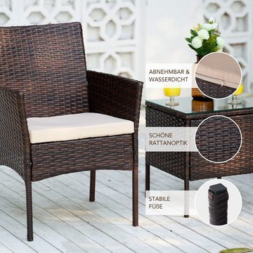 Crenex Gartenlounge-Set Lounge Sitzgruppe, (Rattanmöbel Gartenset, 3-tlg., Stühle & Tisch)