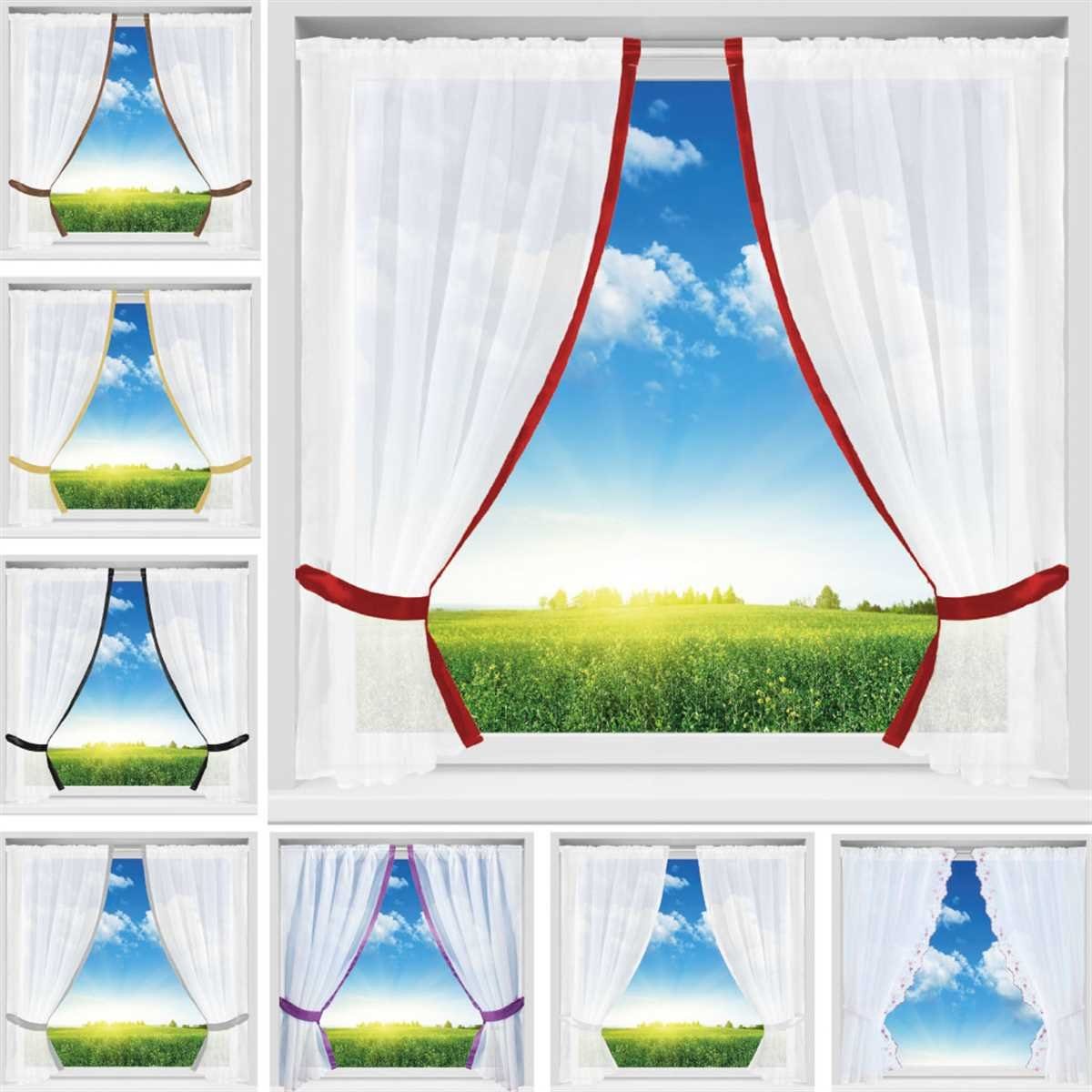 Vorhang, Arsvita, Stangendurchzug, transparent, Gardinenset Schlaufenschals, Voile bestickt 140cm (2 x 120cm Weinrot (BxL), Blumen Raffhalter) 2
