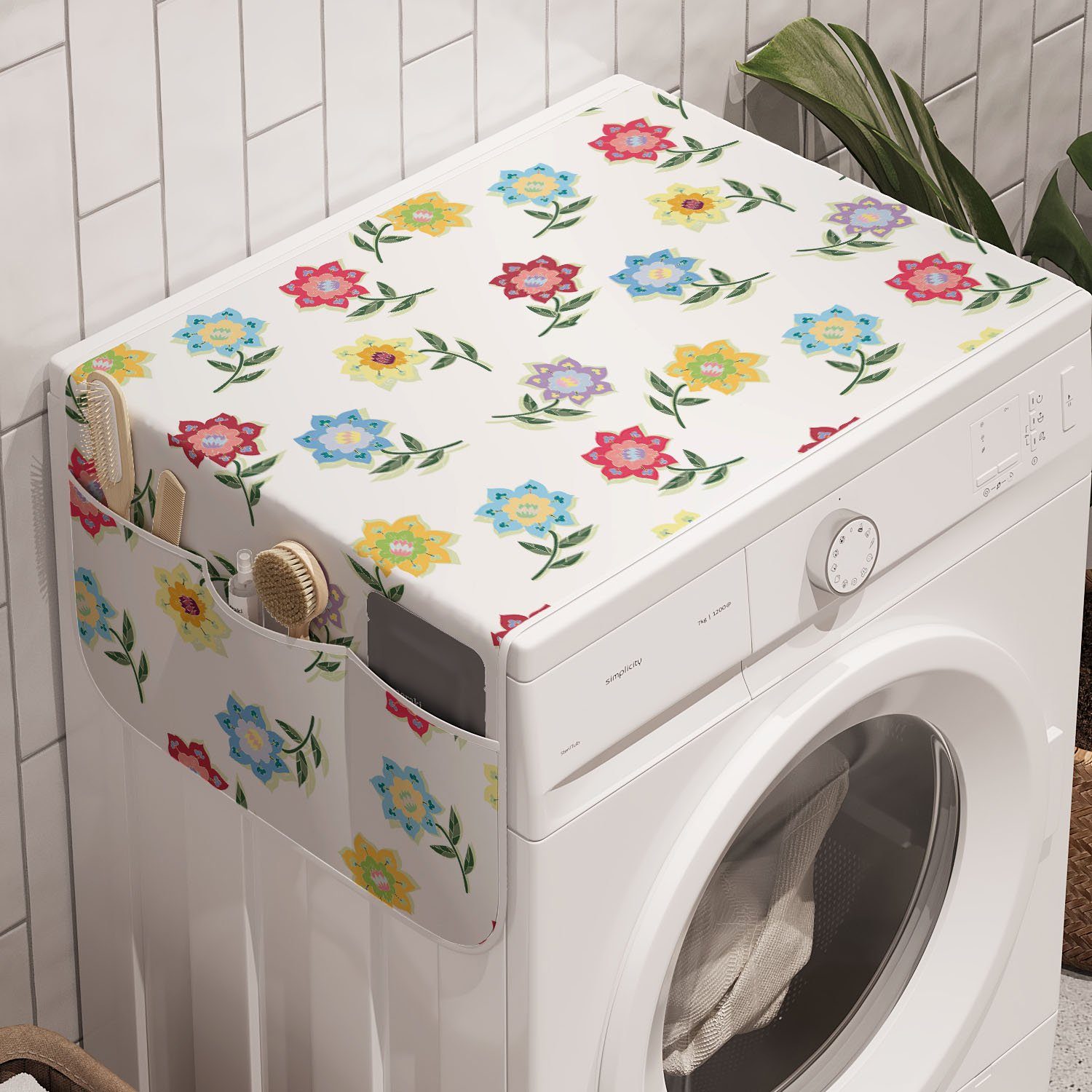 Abakuhaus Badorganizer Anti-Rutsch-Stoffabdeckung für Waschmaschine und Trockner, Blumen Zipfelblumenblatt-Blatt-Kunst