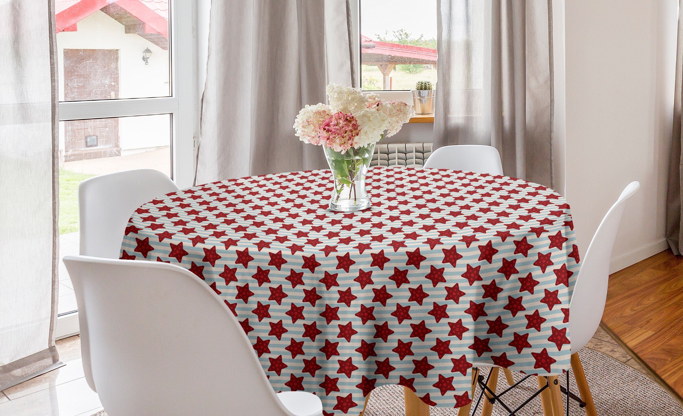 Abakuhaus Tischdecke Kreis Tischdecke Abdeckung für Esszimmer Küche Dekoration, Sterne Marine inspiriert Stripes