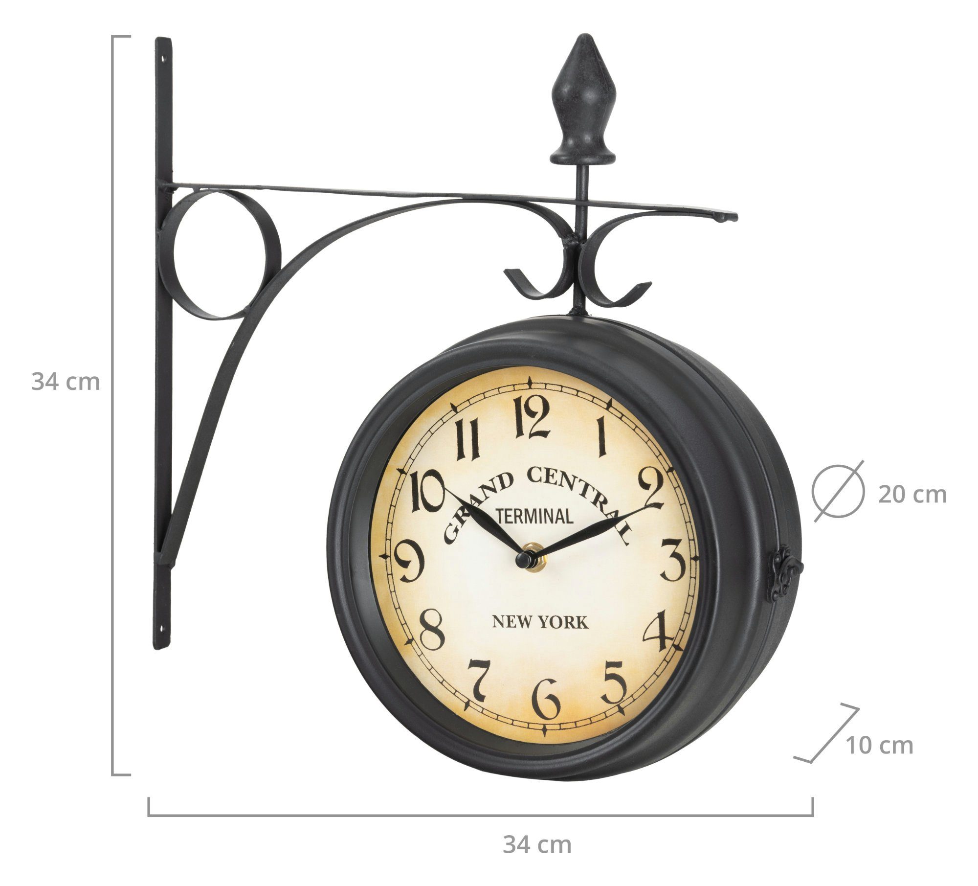 Stagecaptain Wanduhr BHU-3334 Bahnhofsuhr klein mit Wandhalterung - im Vintage-Look (Quarzlaufwerk, Retro Metallkonstruktion)