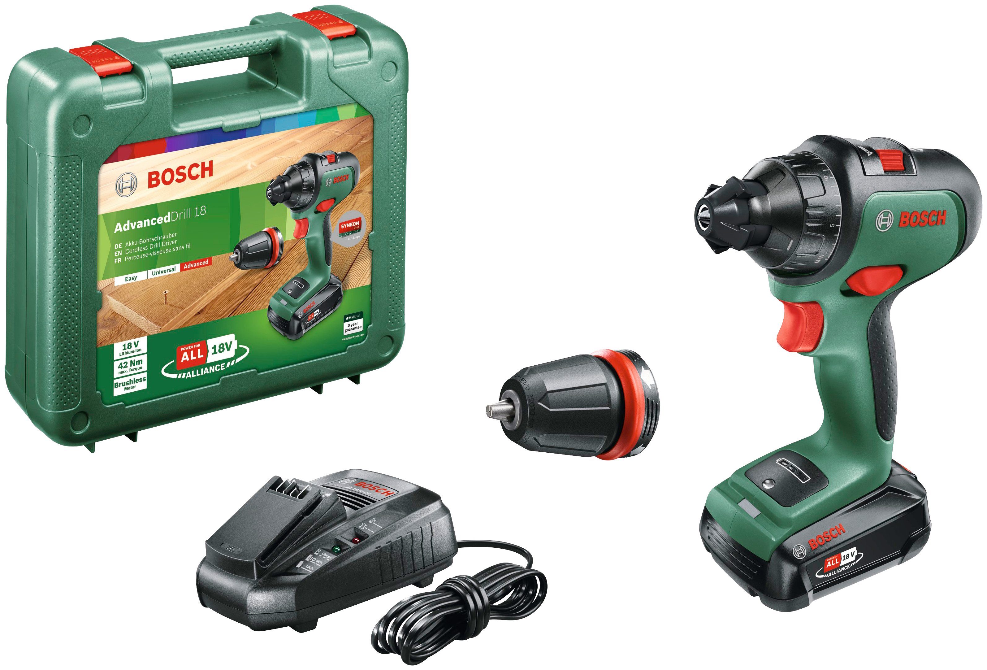 Bosch Home & Garden Akku-Schrauber AdvancedDrill 18, 1350 U/min, 42 Nm, mit Akku und Ladegerät