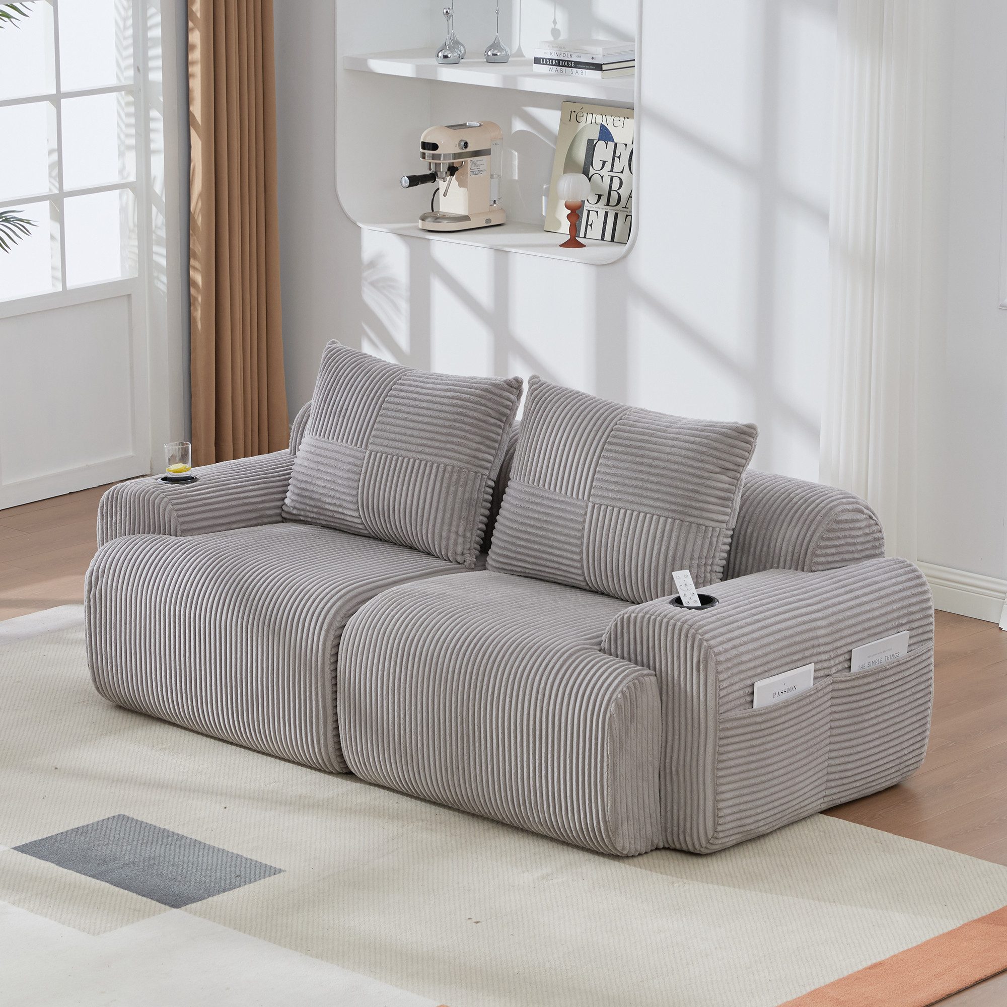 OKWISH Sofa Loungesofa, mit seitlicher Aufbewahrungstasche – Frei kombinierbares, vakuumverpacktes Sofa mit Getränkehalter, Kindersofa