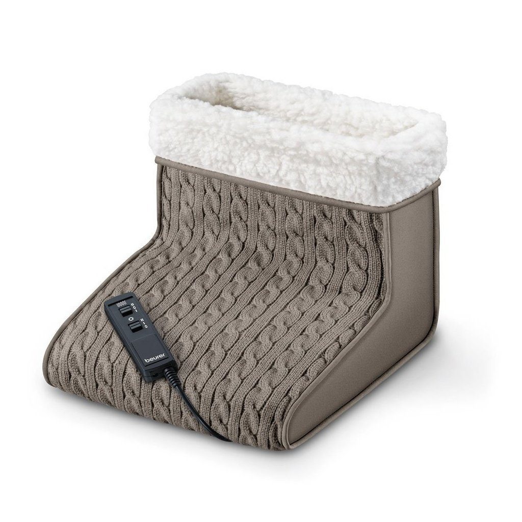BEURER Heizkissen FWM 45 Fußwärmer mit Massage Stricklook beige