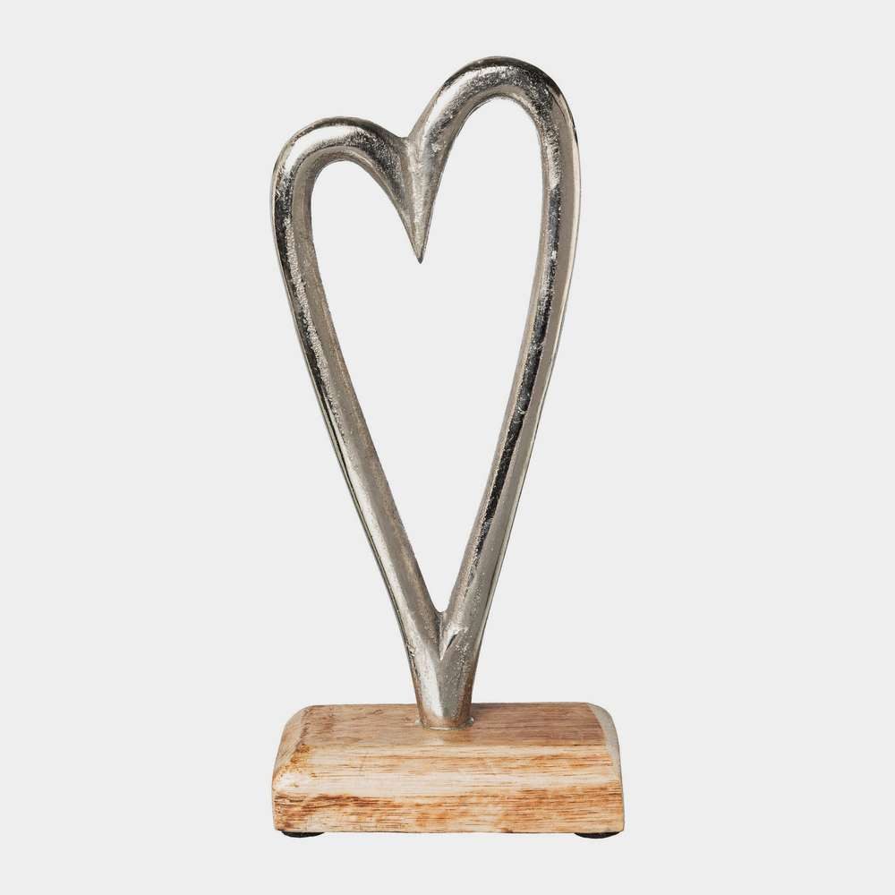 Gasper Dekoobjekt ALUMINIUM-HERZ auf HOLZBASE. Ca 23cm.
