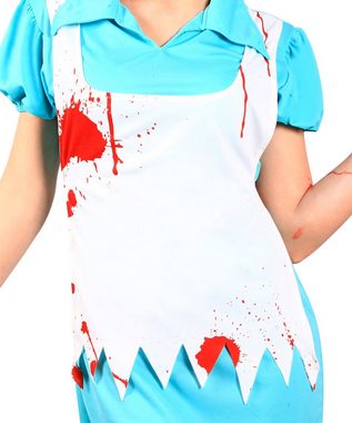 Karneval-Klamotten Zombie-Kostüm Horror blutige Krankenschwester Kleid mit Messer, Frauenkostüm Halloween, Kleid mit Haube, Schürze, blutiges Messer