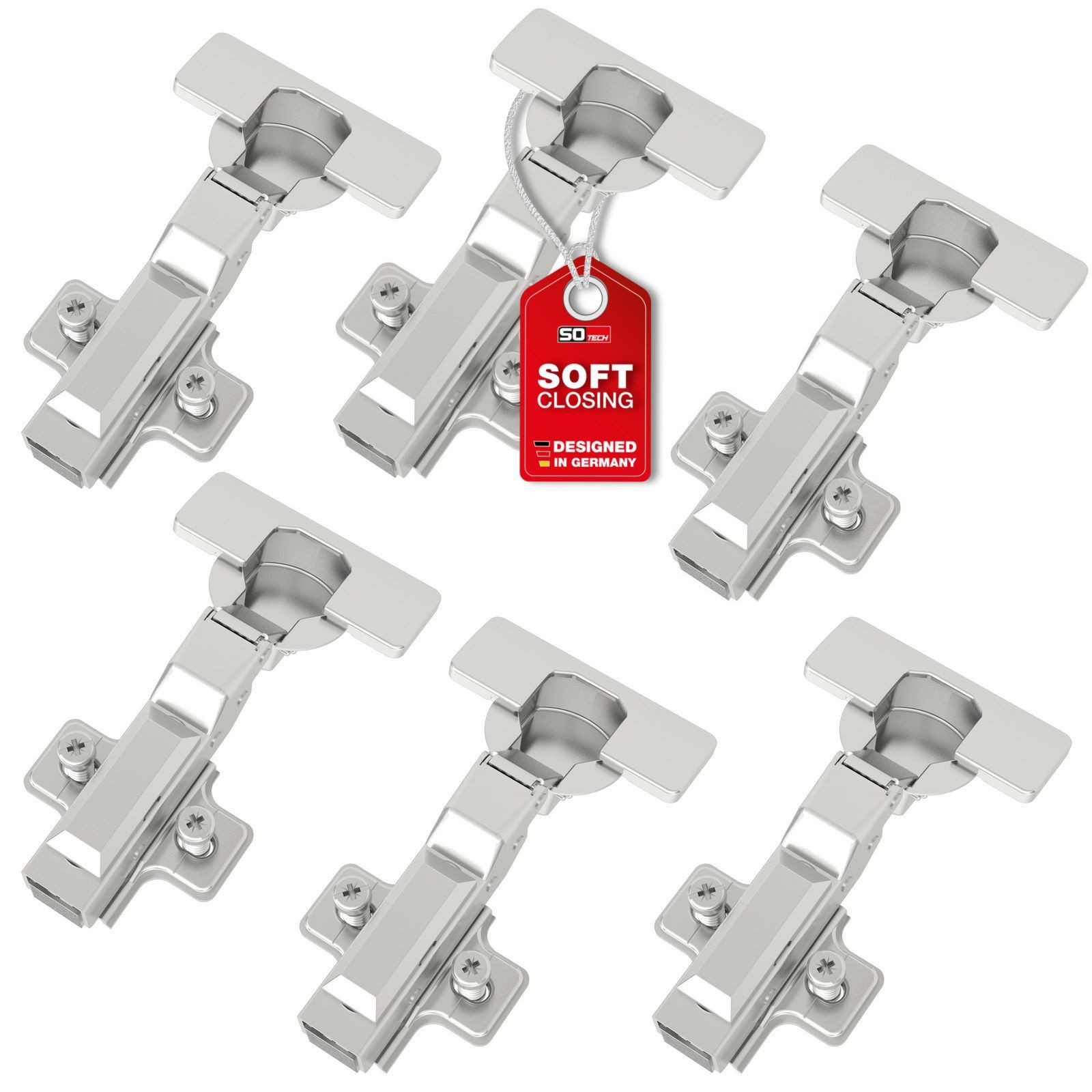 SO-TECH® Türbeschlag SMOOTH Topfband T45 Scharnier Mittelanschlag Komplettset (6 St), 6er Set Standard gedämpft mit Kreuzplatte