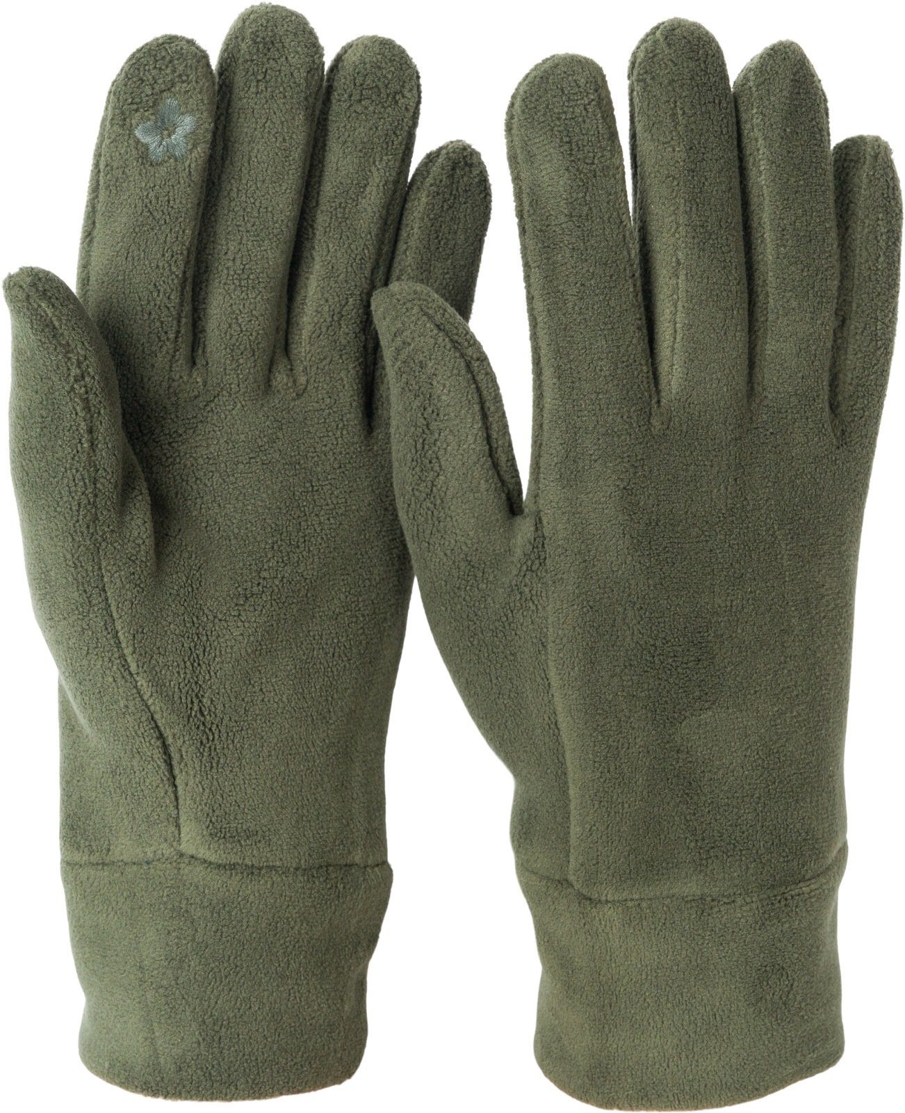 styleBREAKER Fleecehandschuhe Einfarbige Touchscreen Fleece Handschuhe Dunkeloliv