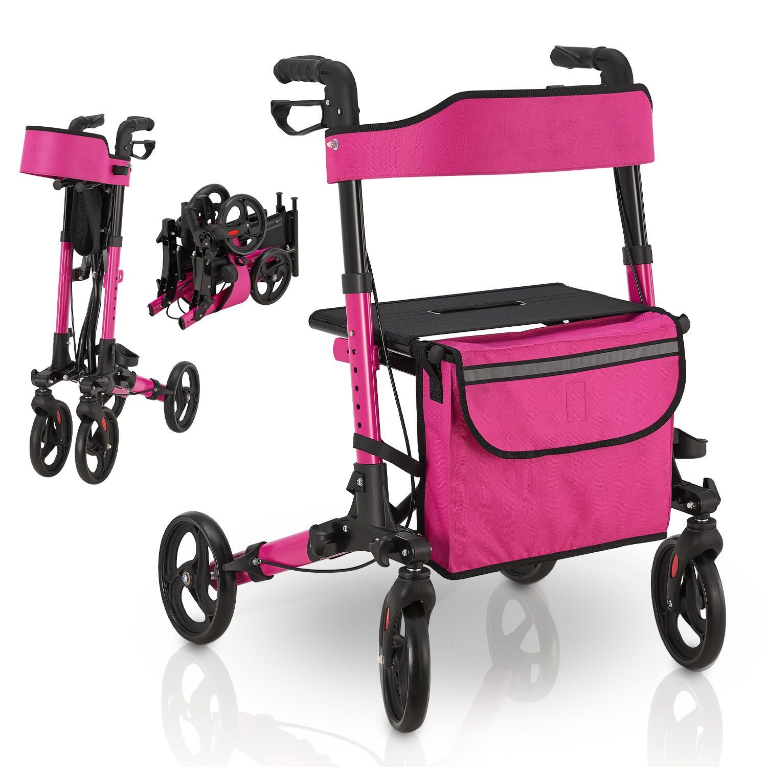 Juskys Rollator Vital, klappbar, mit Sitz, Einkaufstasche und Gehstockhalterung