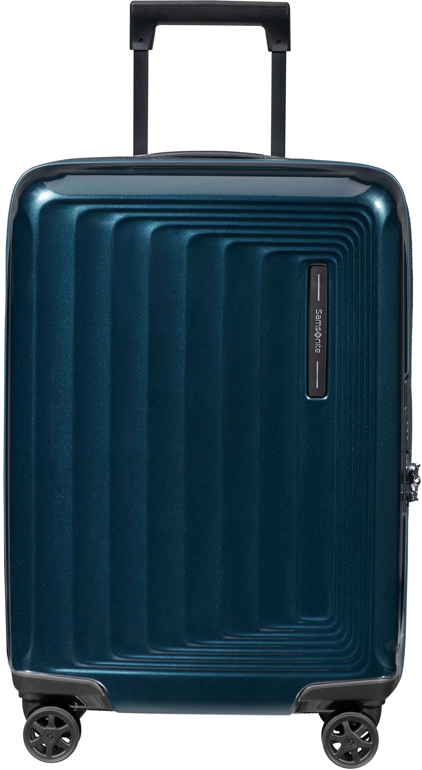 Samsonite Hartschalen-Trolley Nuon metallic dark blue, 55 cm, 4 Rollen, Handgepäck Reisekoffer Trolley Volumenerweiterung USB-Schleuse