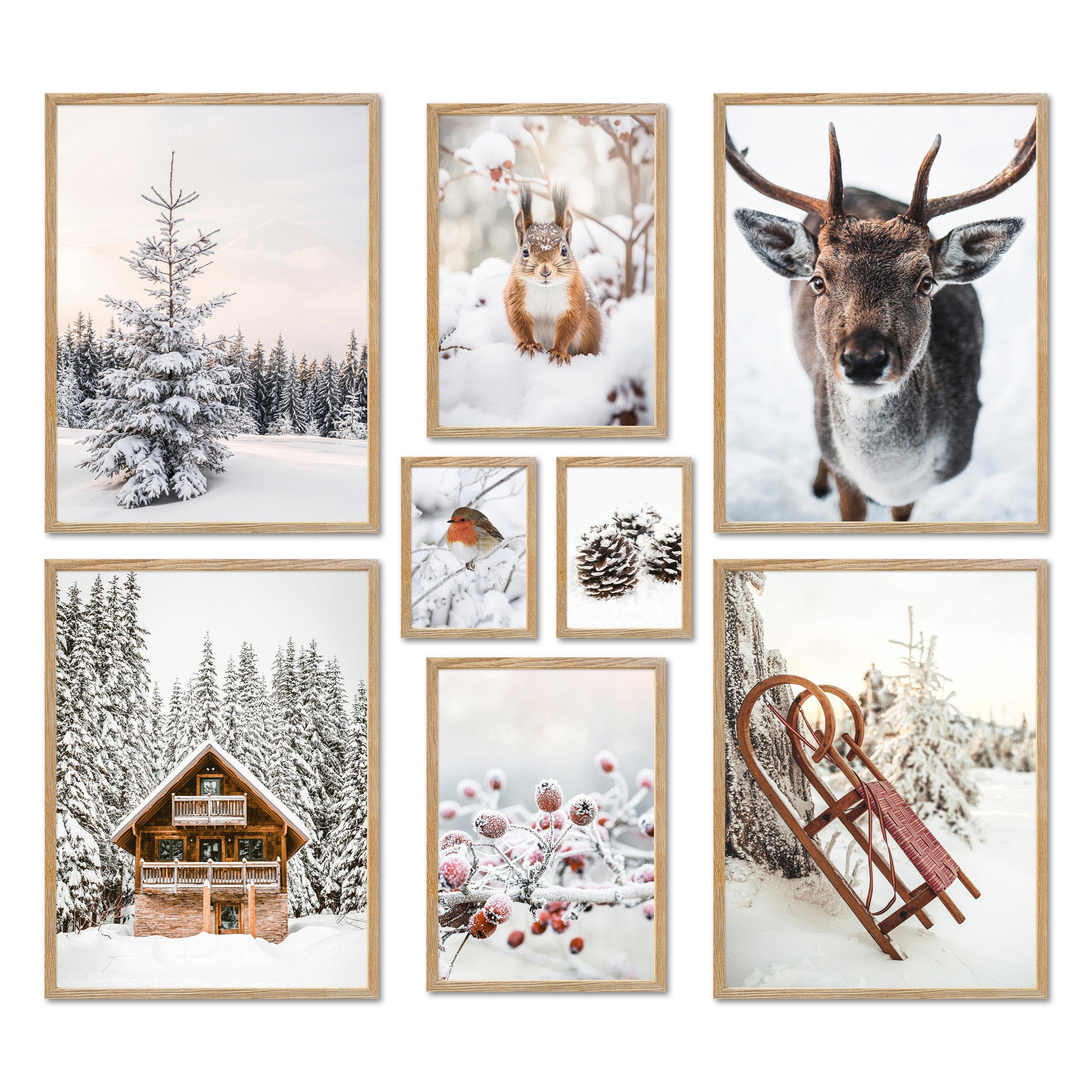 ARTFAVES Bilder-Collage Poster Set - Winter Wonderland I Schnee Tiere Winte günstig online kaufen