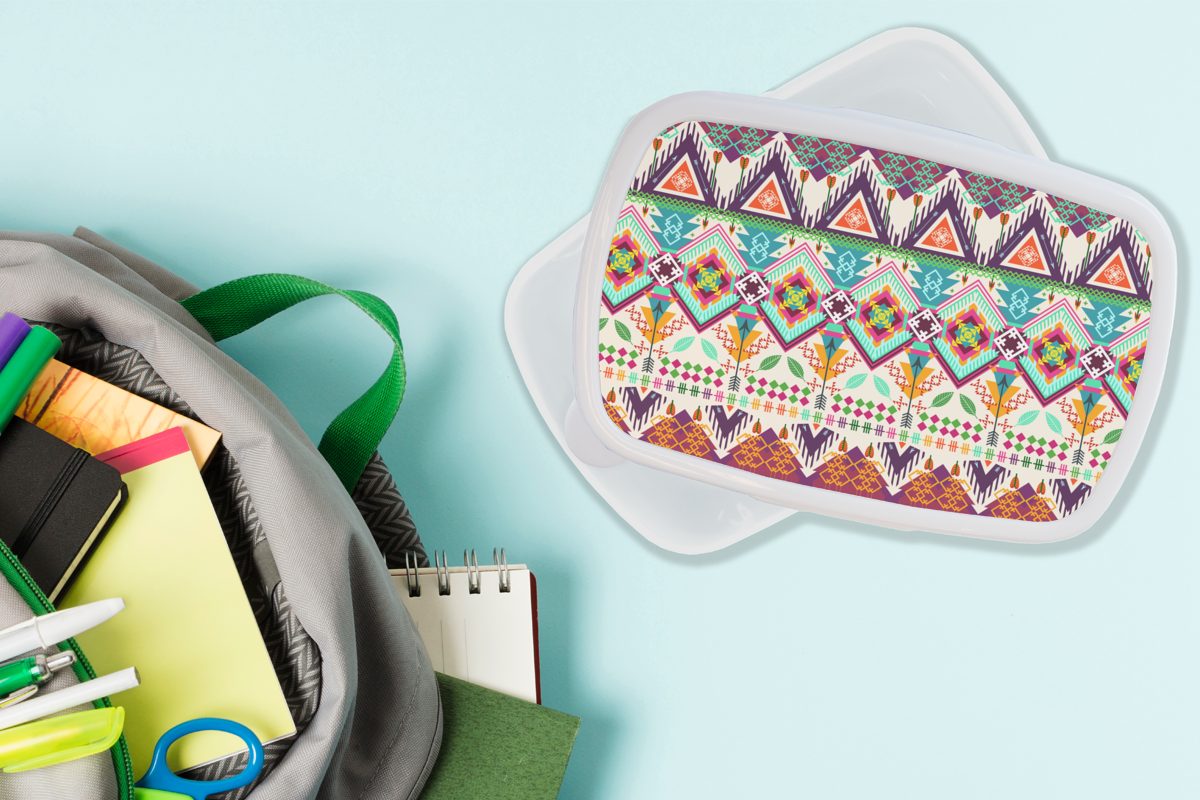 Erwachsene, Südamerika Brotdose, Lunchbox Muster, und und weiß - Brotbox Mädchen Jungs - Azteken für MuchoWow (2-tlg), für Kunststoff, Kinder
