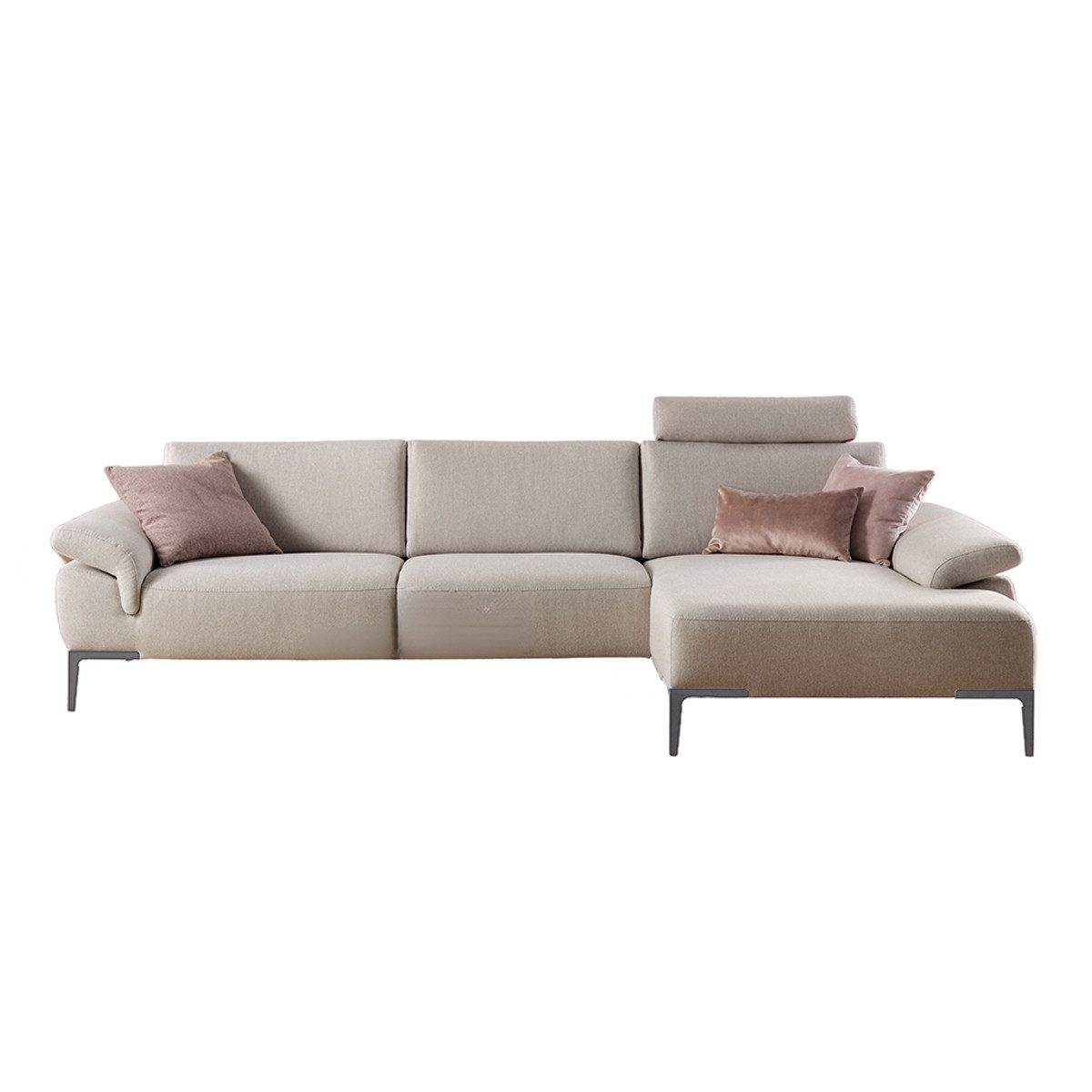 Rom Wave, Ecksofa, Sofa, Funktionssofa, Stoffbezug grau, mit klappbaren Armlehnen, Sitztiefenverstellung, Kopfstütze