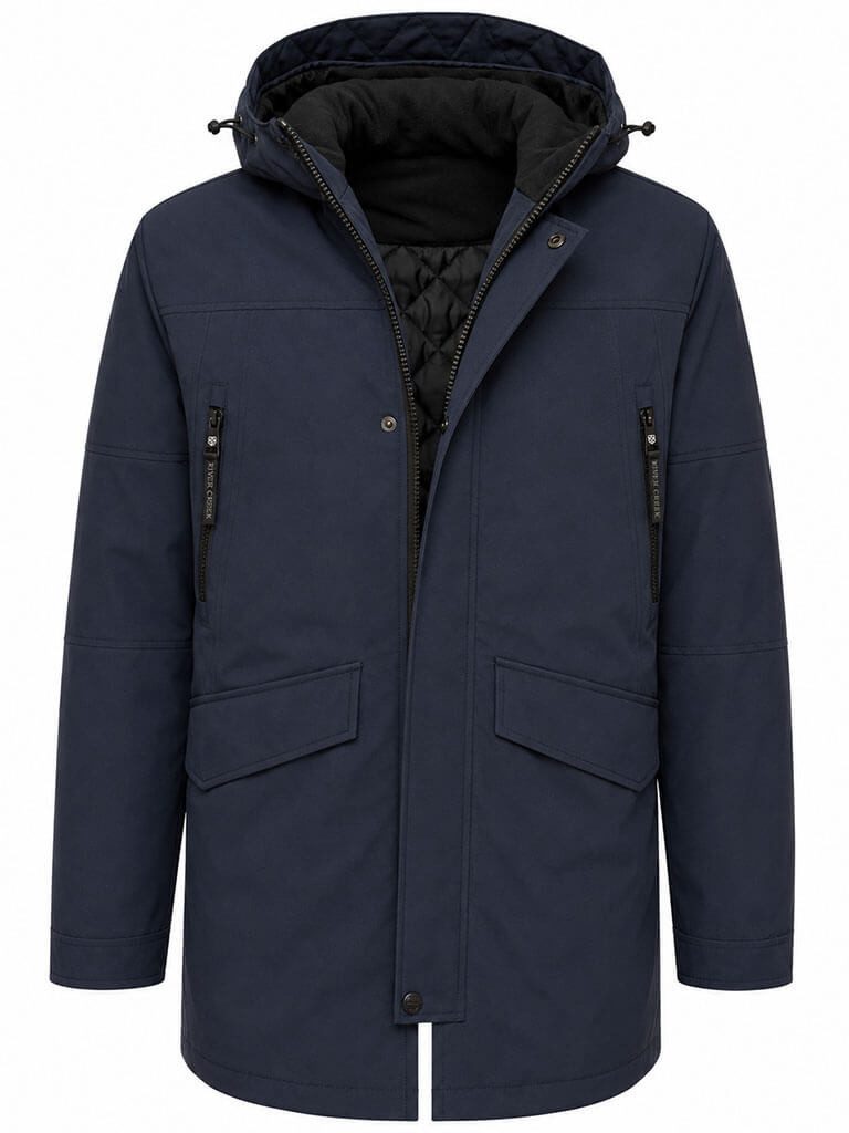River Creek Wintermantel 62608 Herren Winterparka wattiert - Winterjacke mit TPU-Beschichtung Verstellbare Kapuze mit Fleece, Steppfutter, Großzügige Taschenlösung