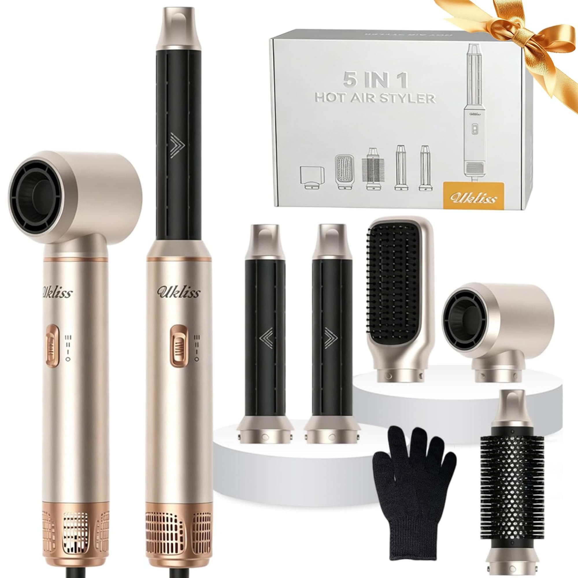 UKLISS Multihaarstyler Hairstyler 5-in-1-Luftstyler, Lockenstab, Föhn, Glättbürste, Multistyler, Rundbürste, Geschenke für Frauen