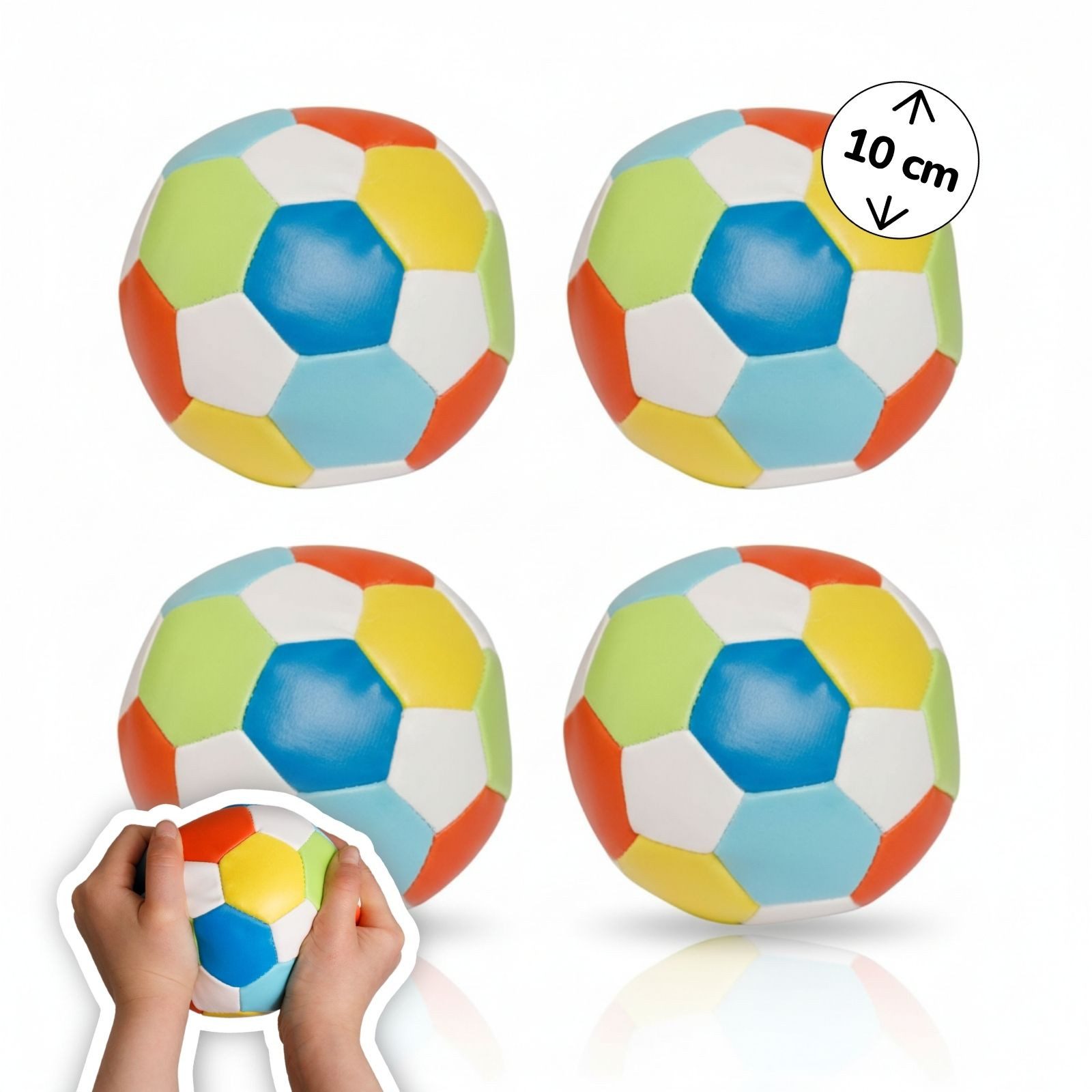 alldoro Softball Ø 10 cm, 4er Set bunt im Fußball-Design, ab 0 Jahren, Kinderbälle, extra weich und leicht, Ballspiele für drinnen & draußen
