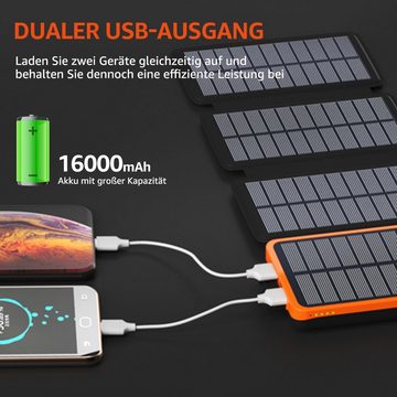 7Magic »Tragbares Solar Ladegerät mit 4 Solarmodulen« Solar Powerbank Wasserdichter externer Akku für den Außenbereich mit 3 USB-Anschlüssen 16000 mAh (5 V), für iPhone, Samsung, Android und Tablet, Kamera, 10W
