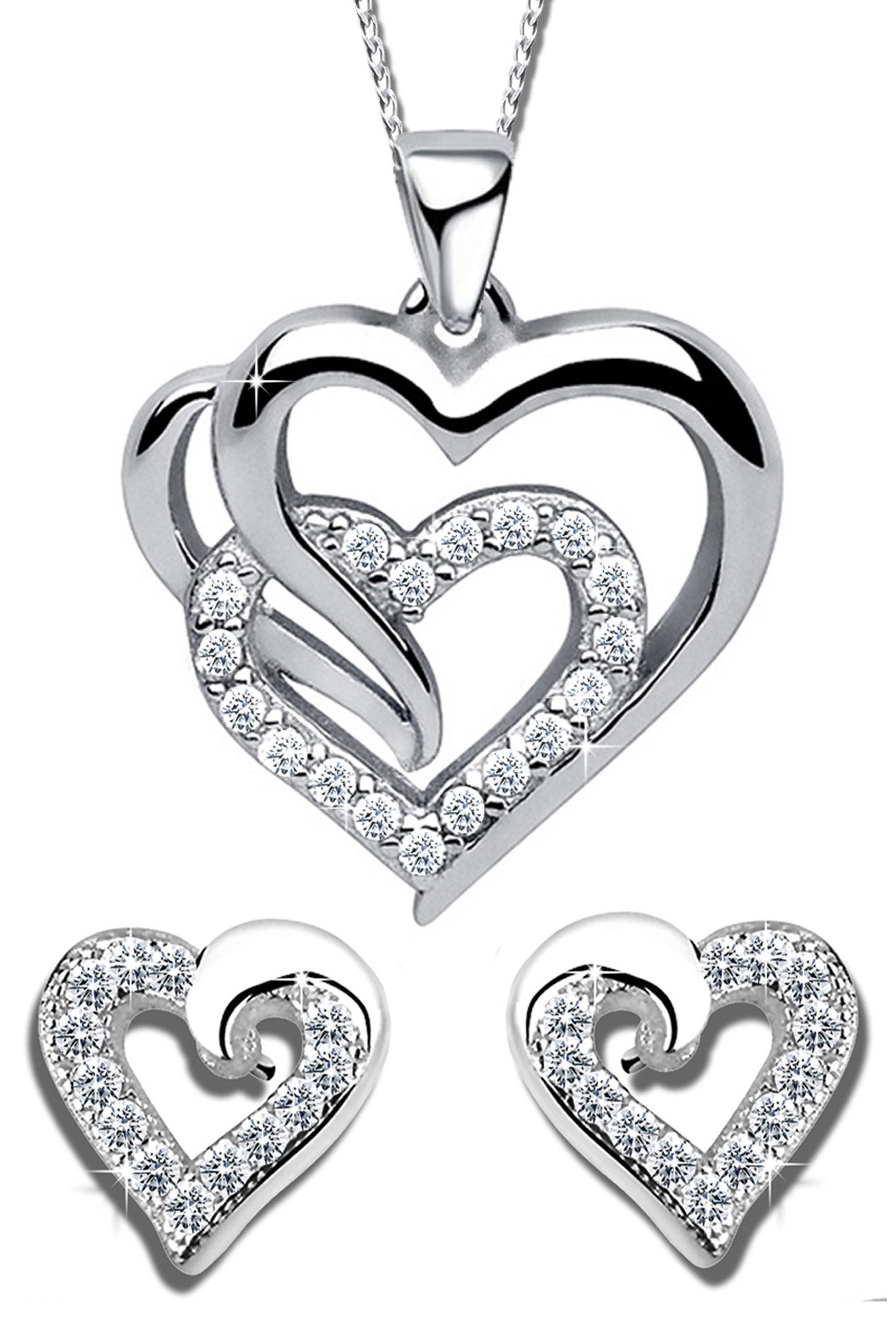 Limana Schmuckset Silber 925 God Rosegold Herz Kette Halskette mit Ohrringe günstig online kaufen