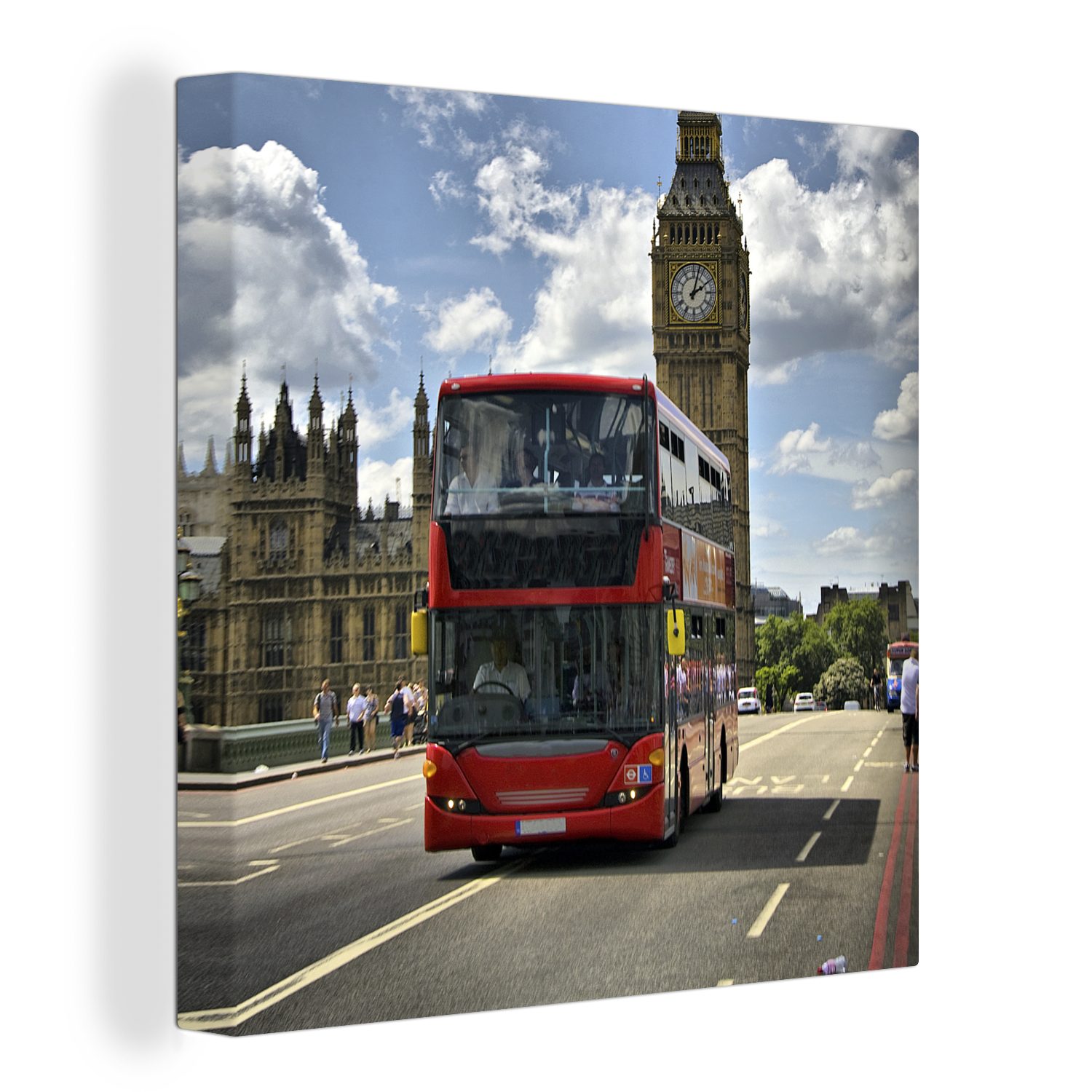 OneMillionCanvasses® Leinwandbild Ein roter Bus mitten in London, (1 St), Leinwand Bilder für Wohnzimmer Schlafzimmer