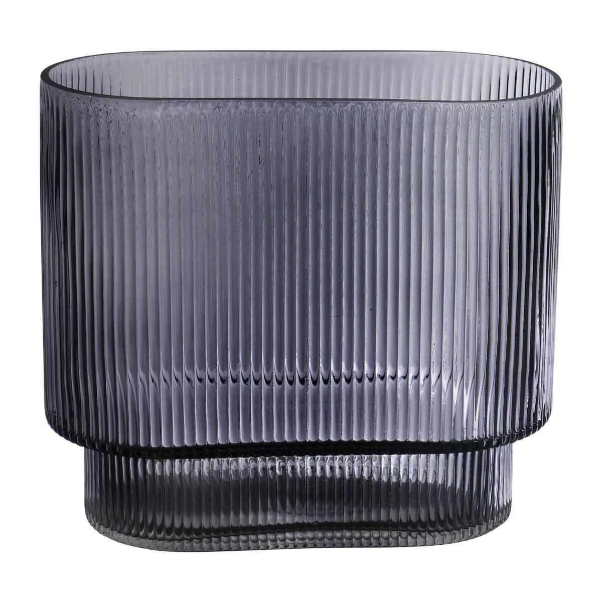 INNA-Glas Tischvase Ovale Glas Tischvase Maricel mit Rillen, grau-klar, 18x10x20 cm