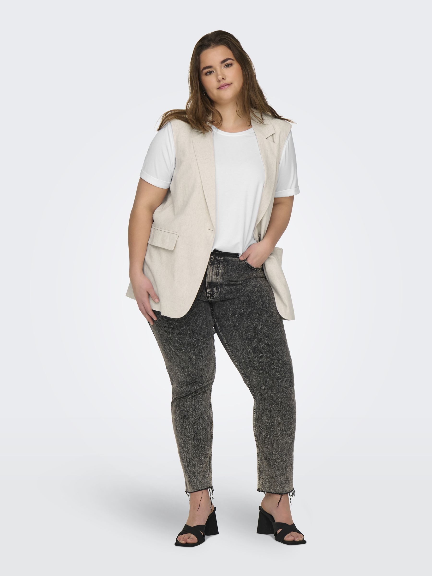 ONLY CARMAKOMA Kurzarmshirt CARMOSTER S/S FOLD UP TOP JRS NOOS Materialmix, regular fit