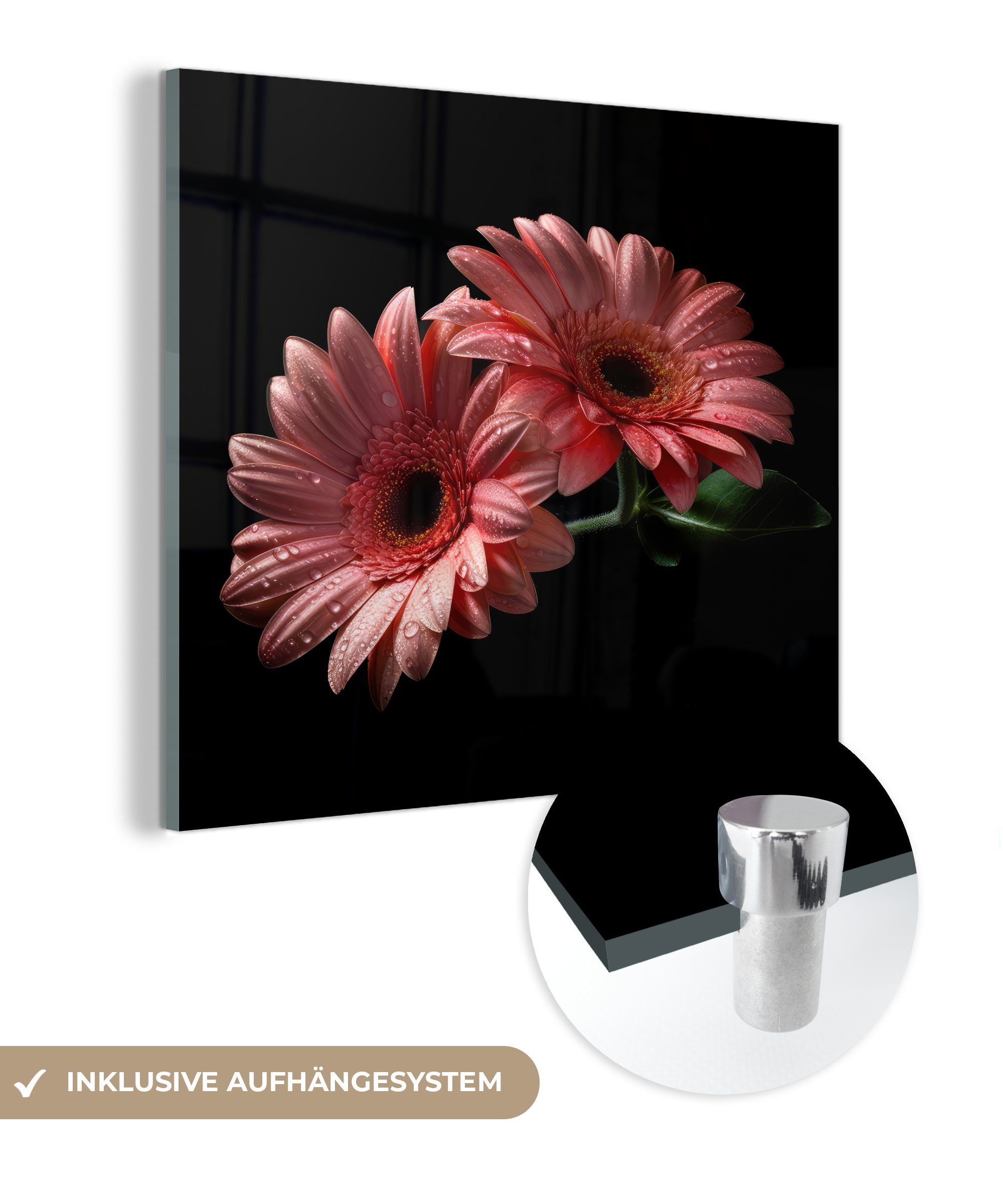MuchoWow Acrylglasbild Blumen - Gerbera - Rosa - Natur - Porträt, (1 St), Glasbilder - Bilder auf Glas Wandbild - Foto auf Glas - Wanddekoration