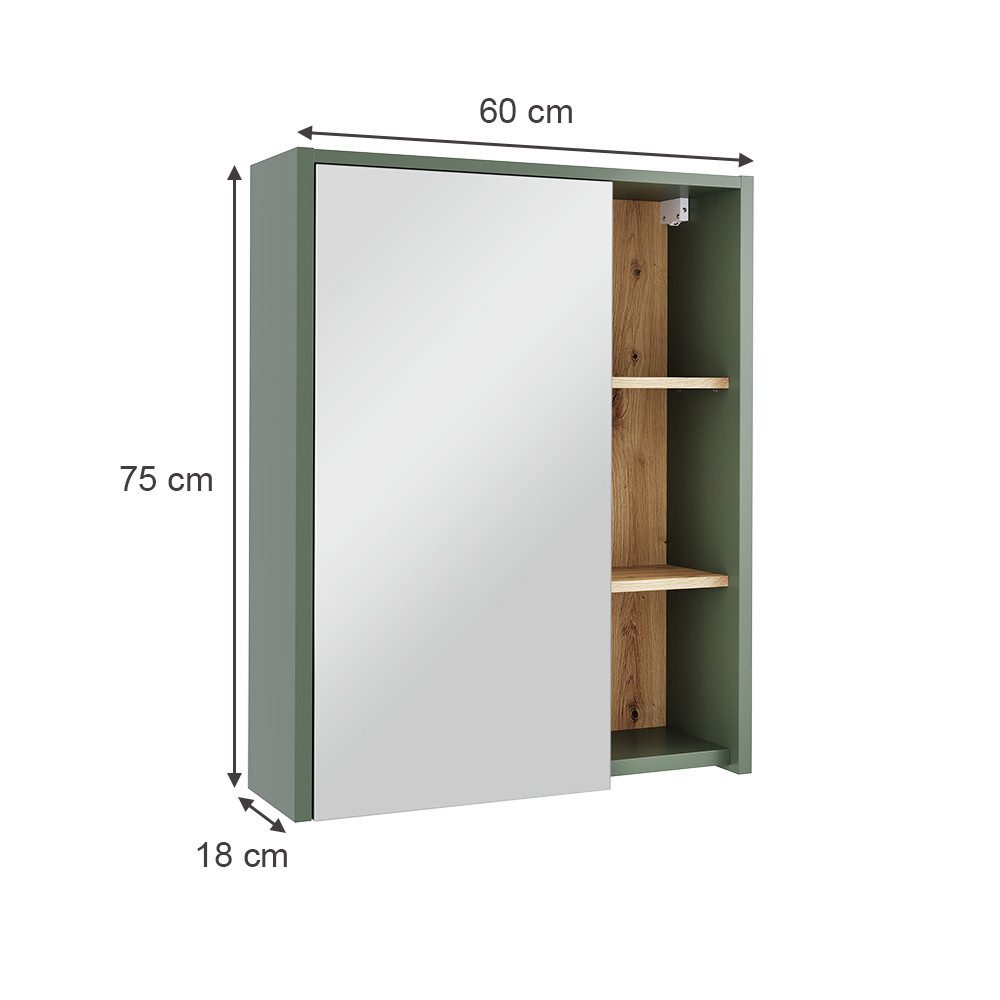 Vicco Badezimmerspiegelschrank Viola, Grün/Artisan, 60 x günstig online kaufen