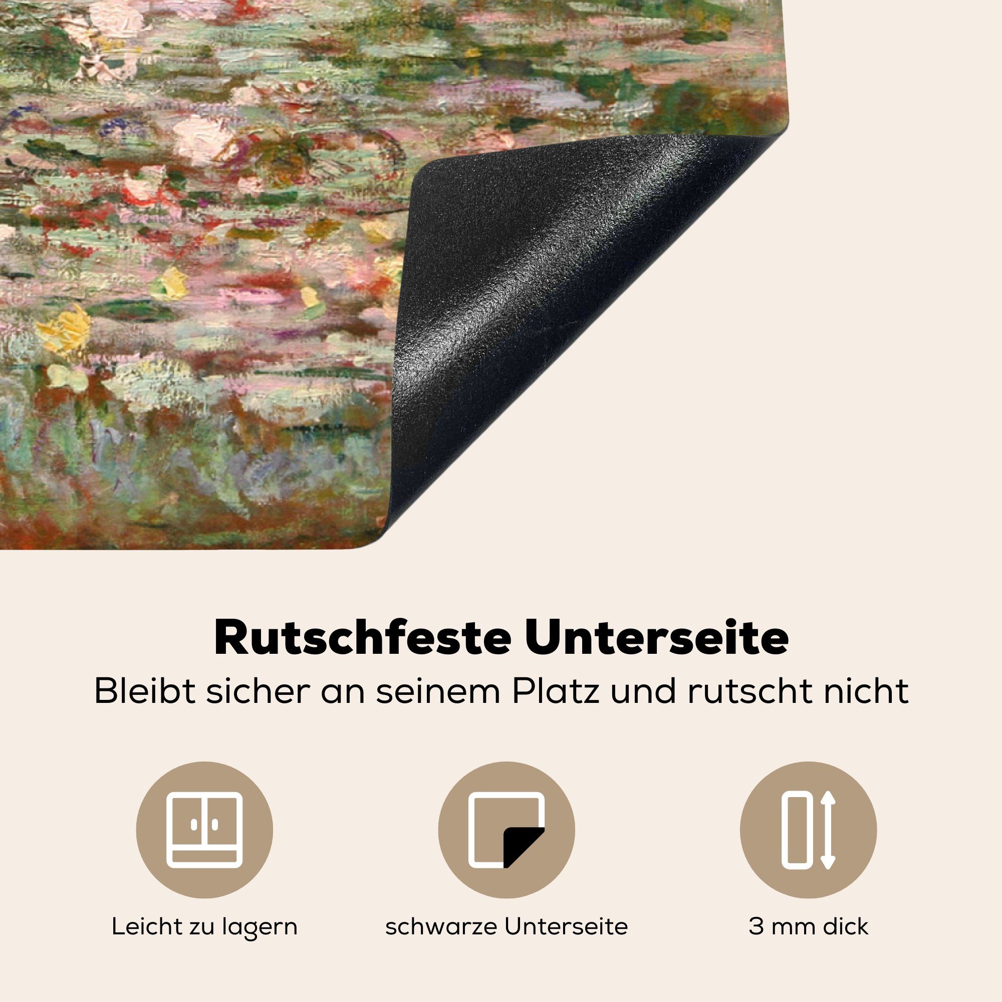 mit Claude Gemälde über See Seerosen MuchoWow tlg), Monet, von Brücke küche Ceranfeldabdeckung, Herdblende-/Abdeckplatte 78x78 cm, einen Arbeitsplatte Vinyl, (1 - für